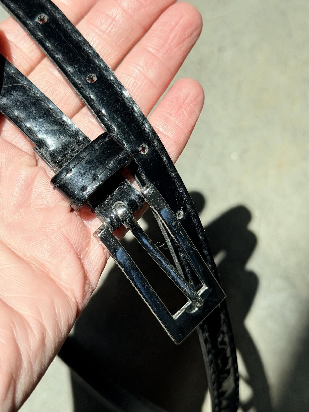 Other Vintage Y2K Blk Patent Skinny Belt Silver Buckl3 Minimalist Size ONE SIZE - 4 Thumbnail