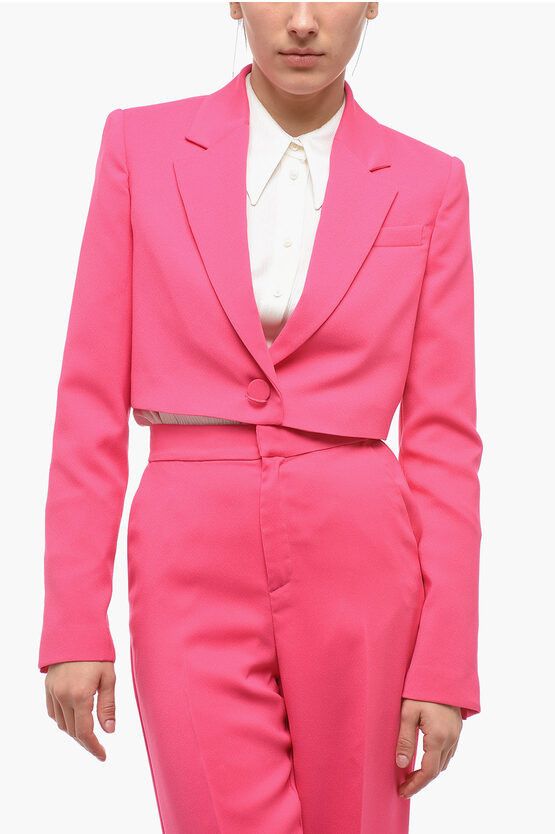 image of The Andamane Satin Crepe Loulou Cropped Blazer in Pink, Women's (Size XS)