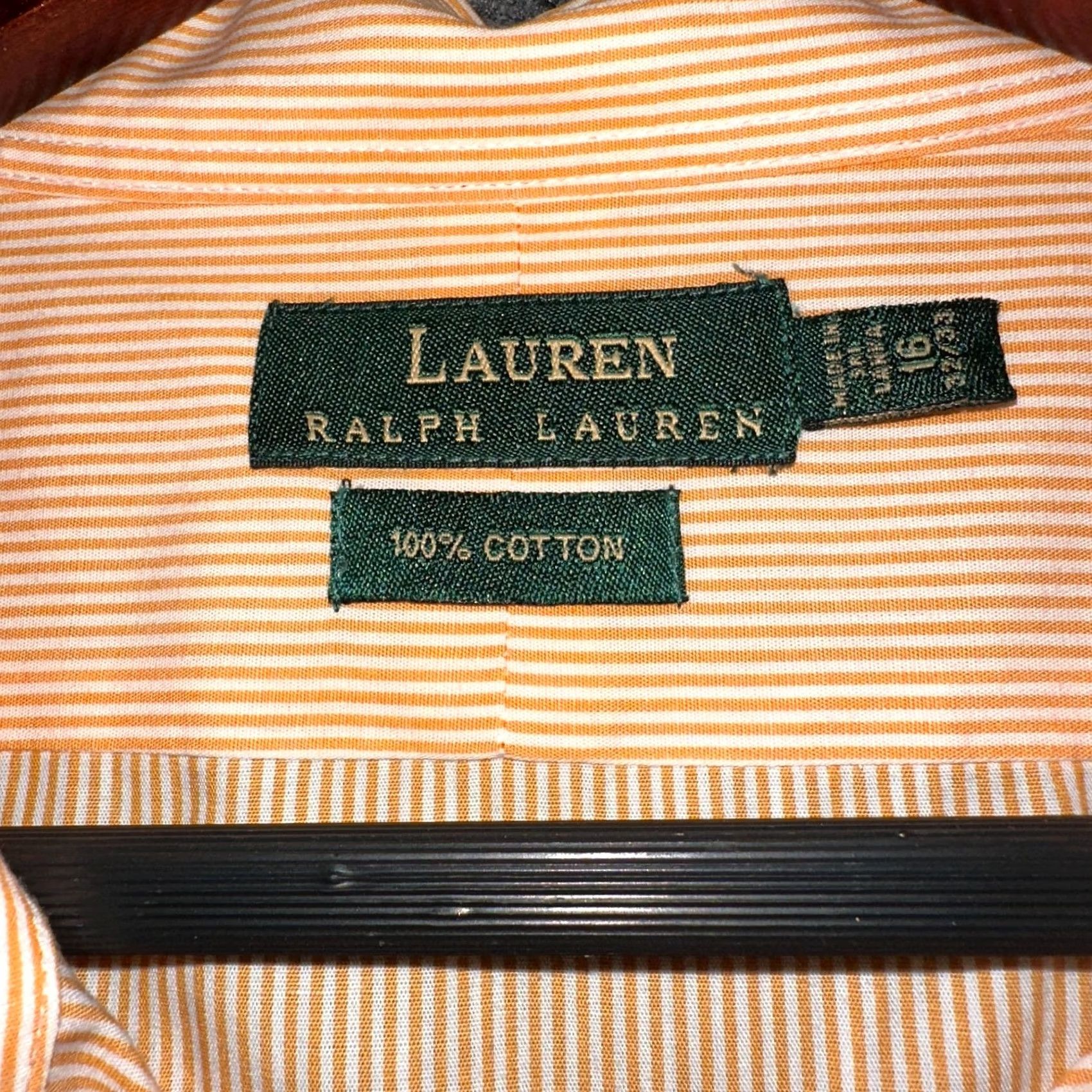 Ralph Lauren Lauren Ralph Lauren Shirt Mens 16 Orange Cotton Striped Button Down Pocket Shirt Size US L / EU 52-54 / 3 - 5 Thumbnail