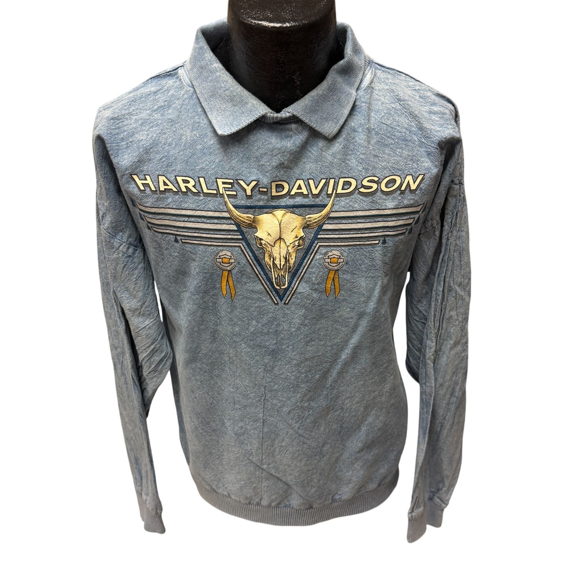 Harley Davidson 90’s H-D Motorcycle RENO Nevada BIKER Stone Wash PULLOVER M Size US M / EU 48-50 / 2 - 2 Thumbnail