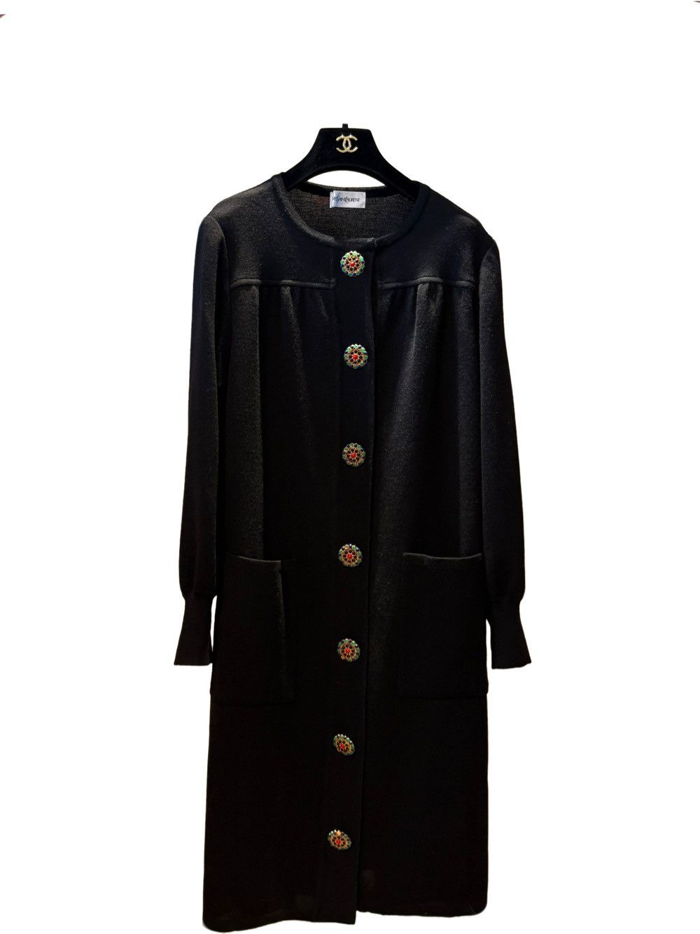 Yves Saint Laurent Yves Saint Laurent Black Wool Ornament Button Coat M Size M / US 6-8 / IT 42-44 - 1 Thumbnail