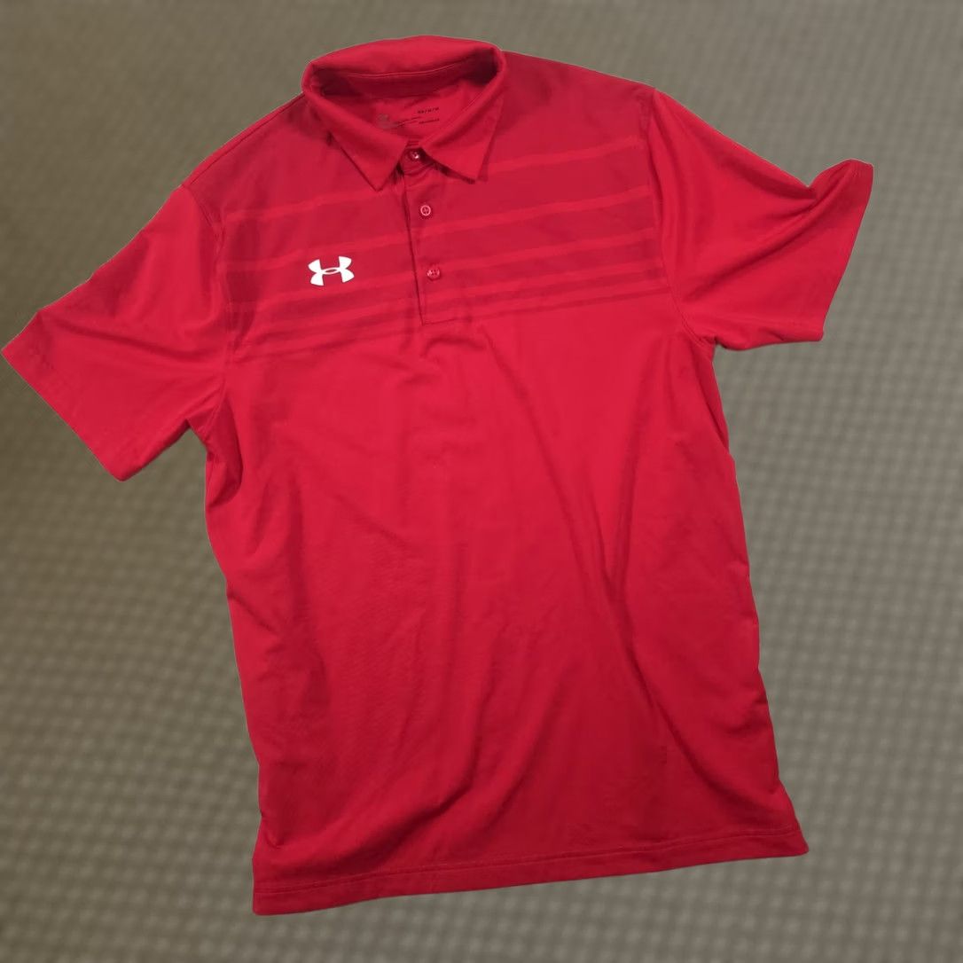 Under Armour Under Armour Polo Shirt Mens Medium Red Striped HeatGear Golf Performance Top Size US M / EU 48-50 / 2 - 1 Thumbnail