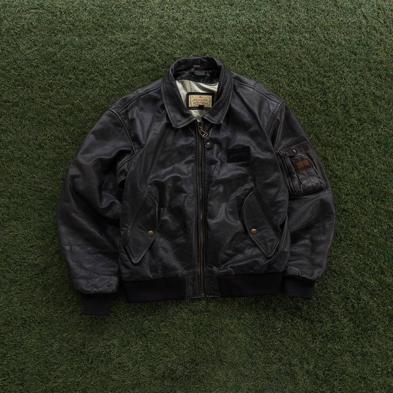 NFL VINTAGE REDSKINS FLIGHT LEATHER BOMBER JACKET RARE Size US XL / EU 56 / 4 - 2 Thumbnail