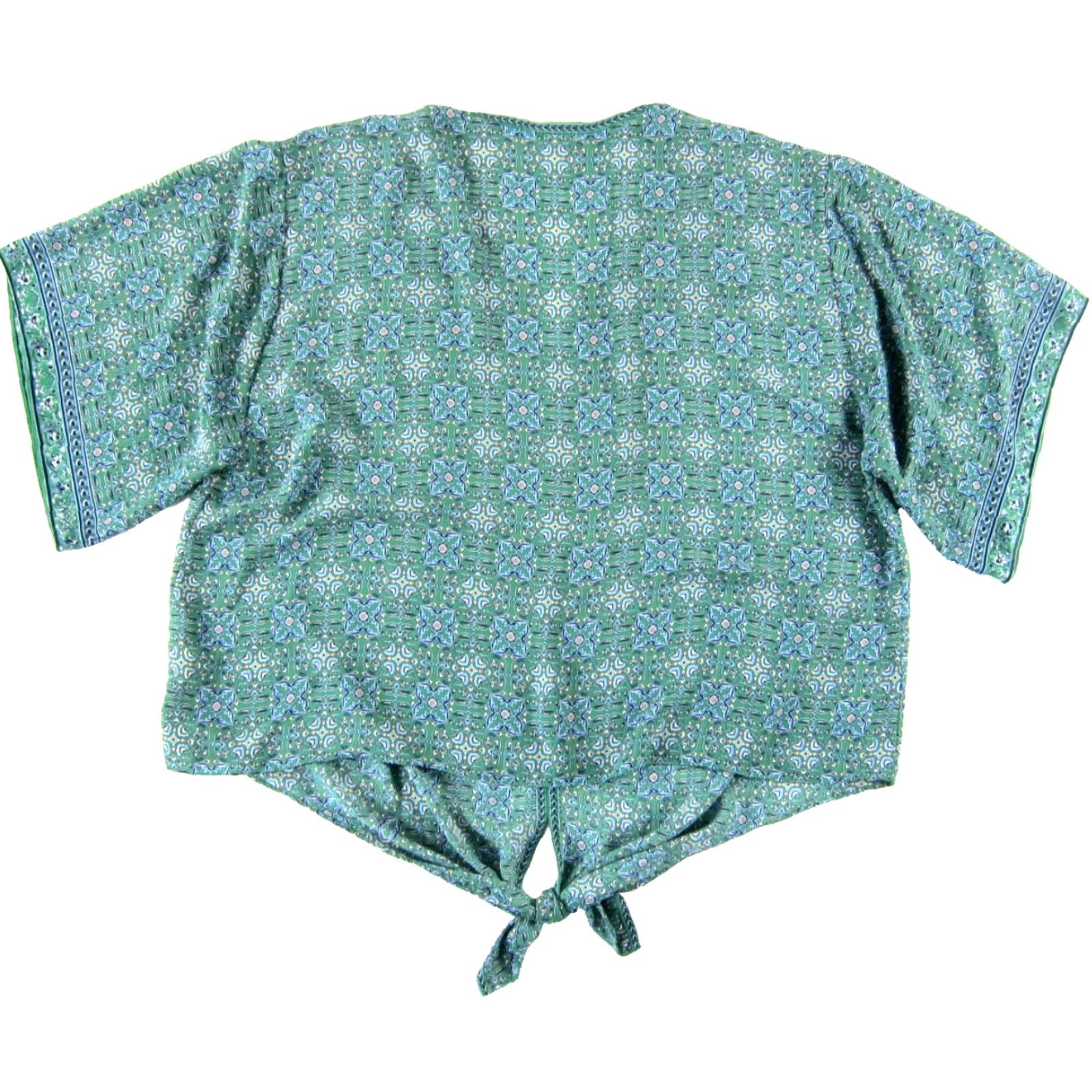 Vintage Max Studio Blouse Shirt Women 3X V-Neck Short Sleeve Floral Green Blue Pink Casual Polyester 100% Size XXL / US 16-18 / IT 52-54 - 2 Thumbnail