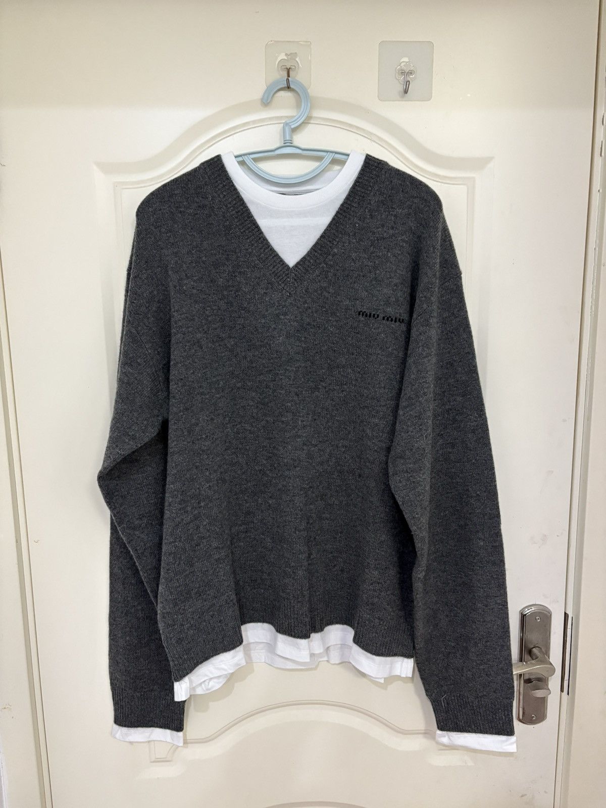 V-Neck Wool Faux Two- Piece Sweaters
