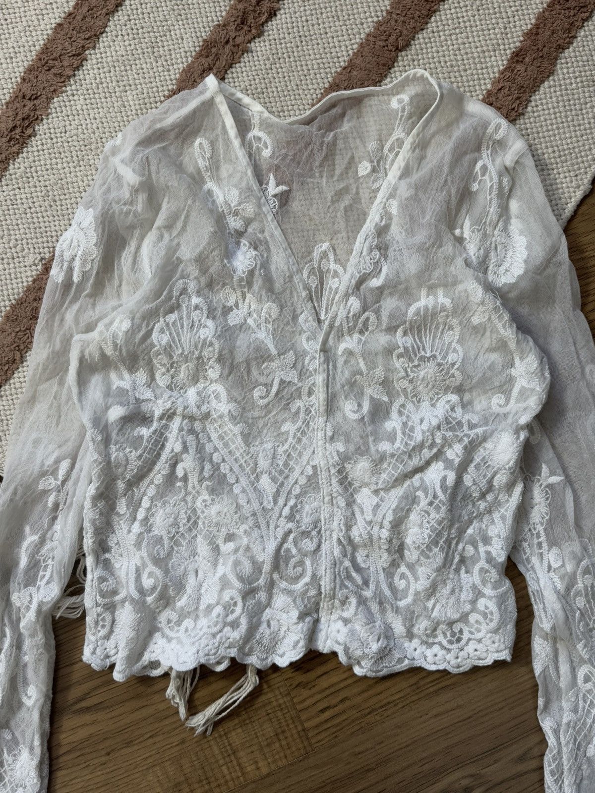 Other VINTAGE GUIPURE LACE RUCHES MESH LONG SLEEVE Size S / US 4 / IT 40 - 3 Thumbnail