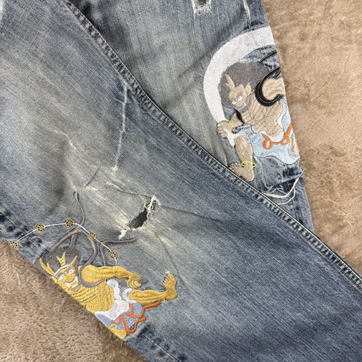 Japanese Brand Vtg art jeans denim sukajan sashiko distressed baggy Size US 31 - 5 Thumbnail