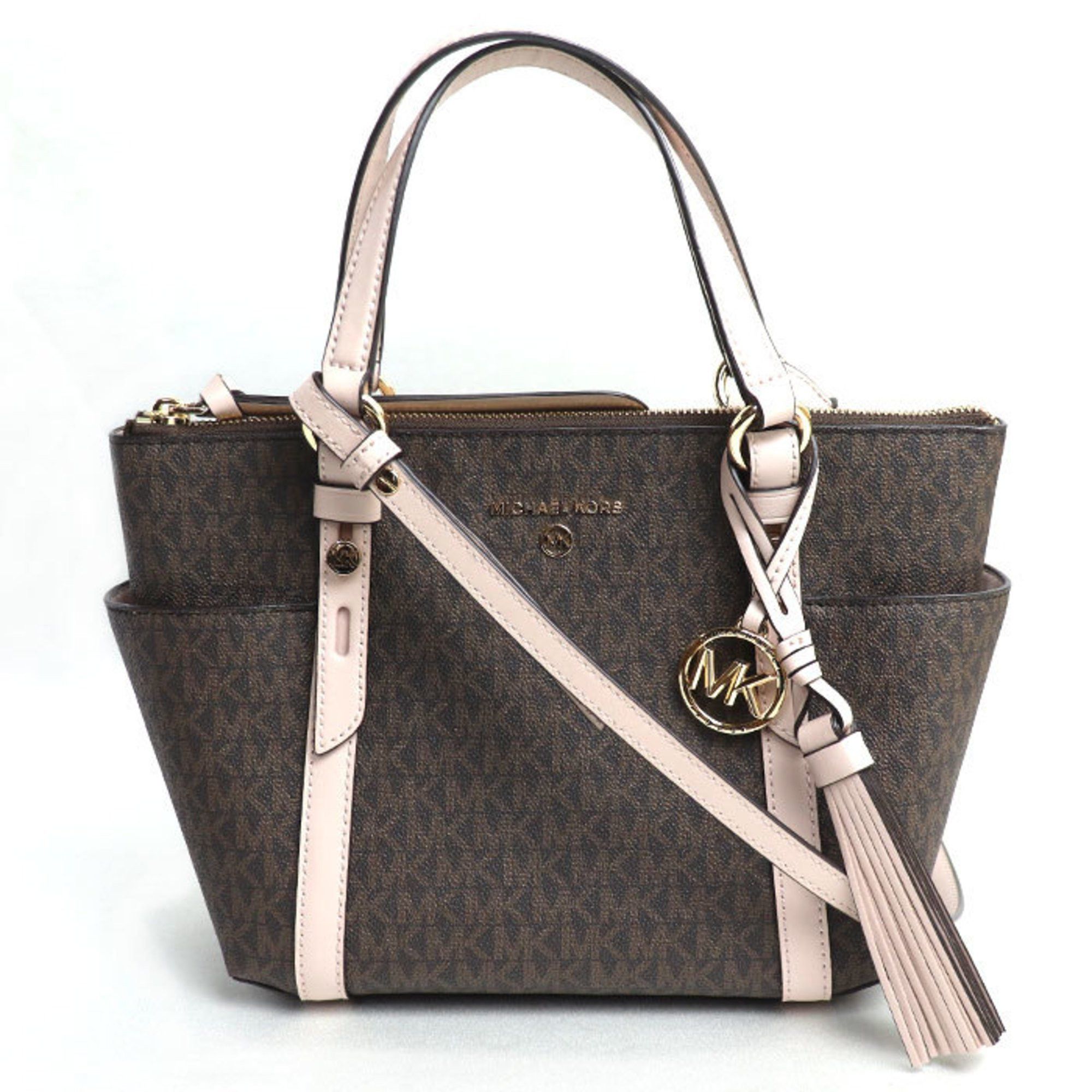 Michael Kors Sullivan Signature Sm 2-Way Shoulder Bag Brown Pink 30T0Gnxt1B Women's