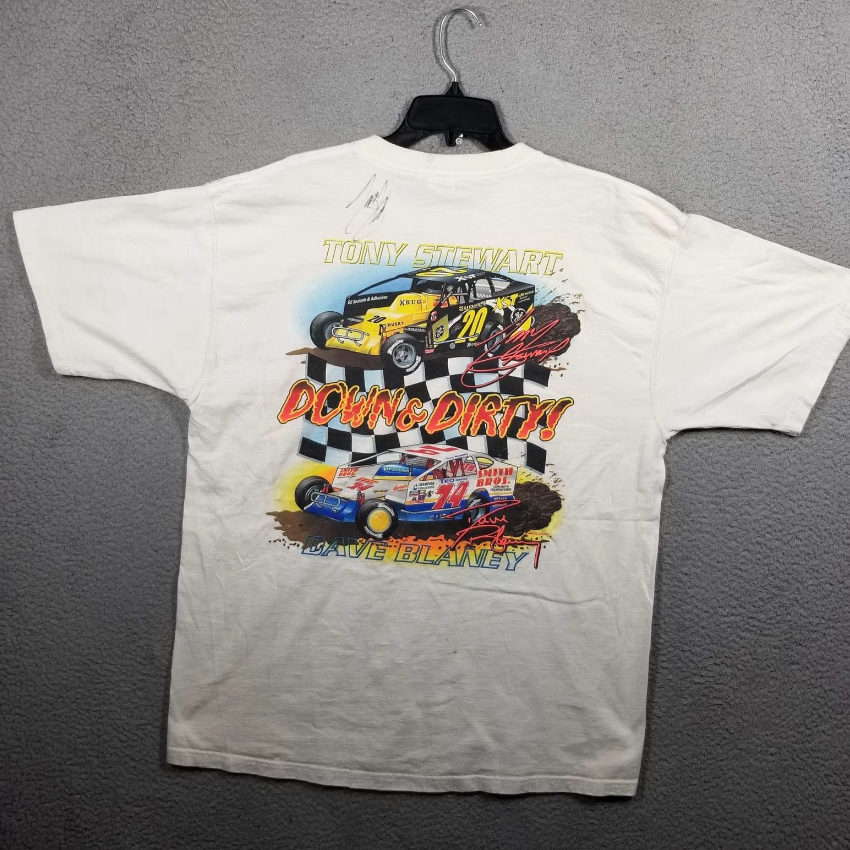 Fruit Of The Loom VINTAGE Tony Stewart Dave Blaney Racing Shirt Mens XL White Down & Dirty 2002 20 74 Graphic Print Size US XL / EU 56 / 4 - 2 Thumbnail