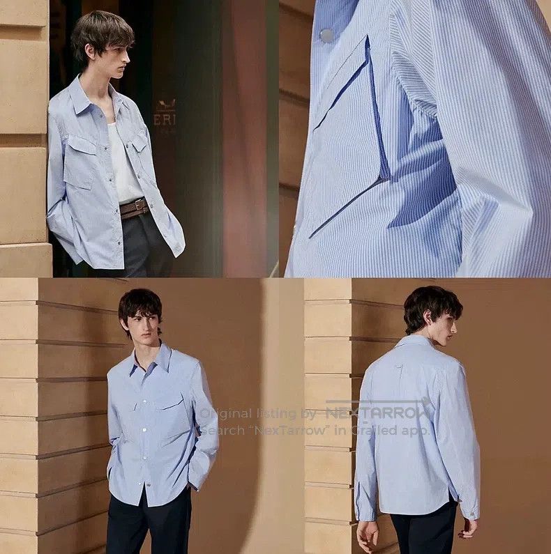 Hermes Hermes Rayure Blue and White Striped Shirt Size US M / EU 48-50 / 2 - 6 Thumbnail