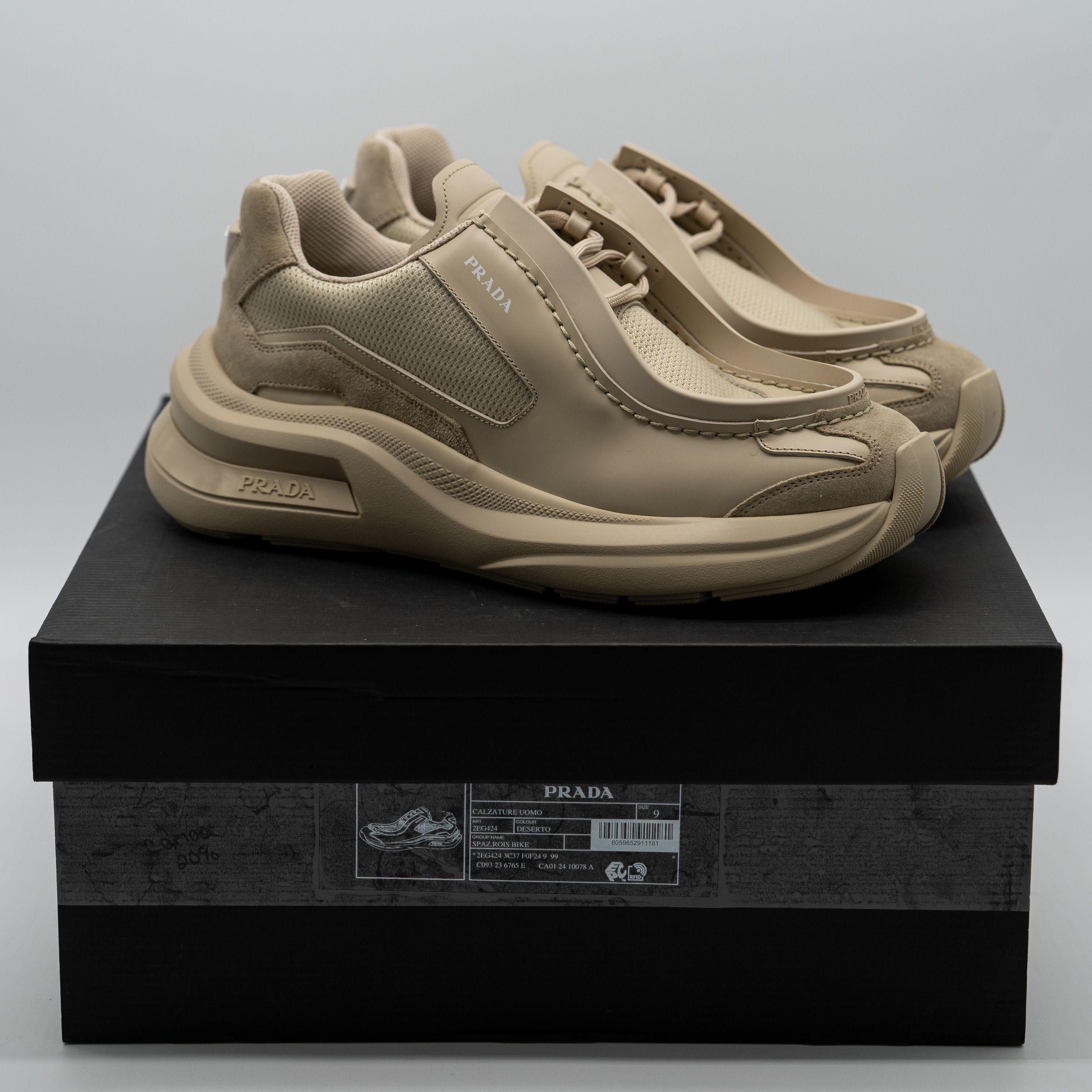 Prada 9uk 10 US Prada Systeme Leather Sneakers Beige Desert Tan Size US 10 / EU 43 - 12 Thumbnail