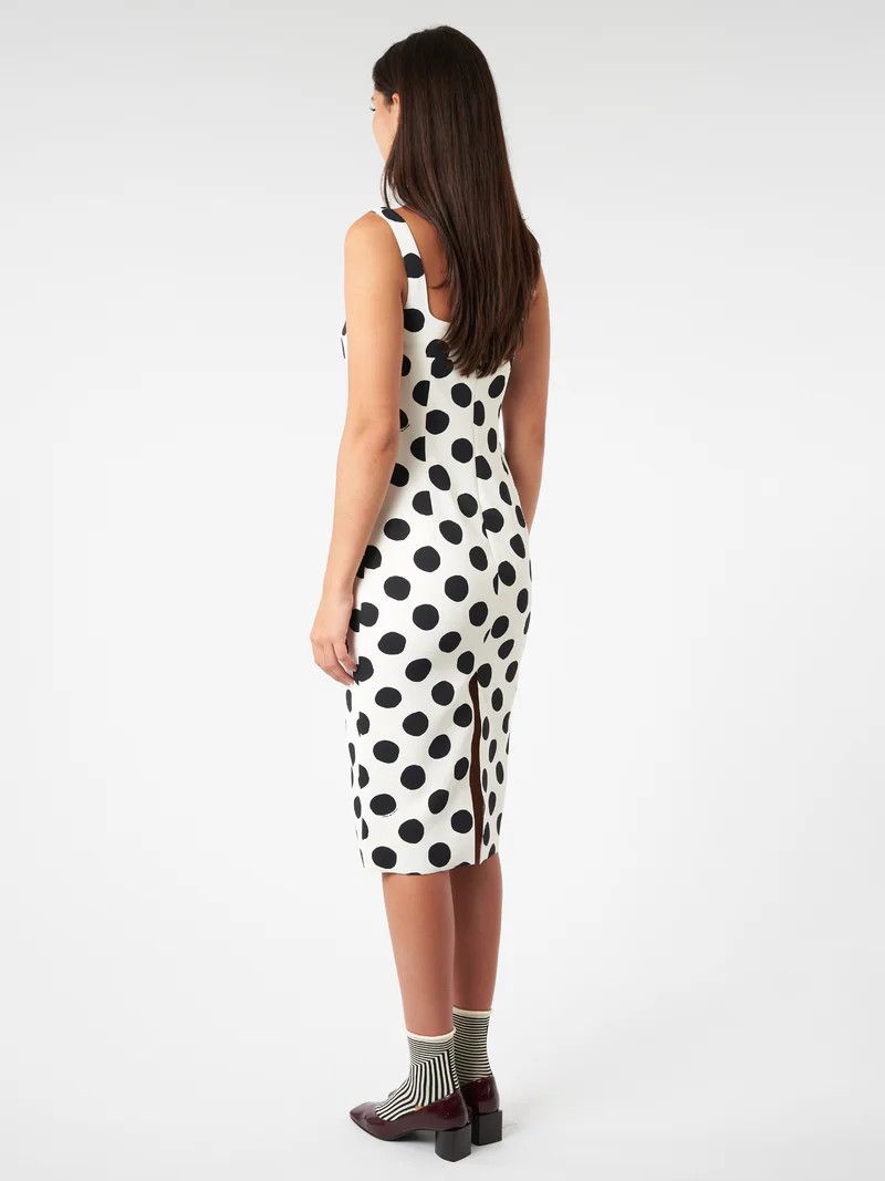 Marni o1w1db10824 Polka Dots Sleeveless Midi Dress in White Black Size M / US 6-8 / IT 42-44 - 3 Thumbnail