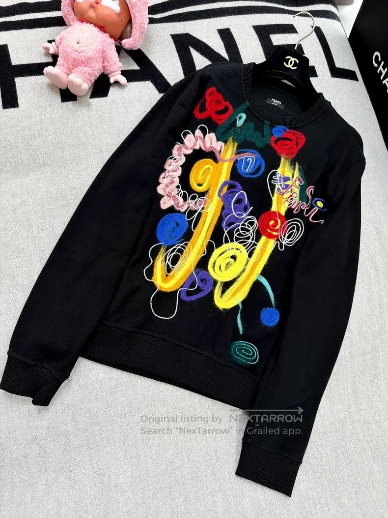 Fendi Fendi Black Long Sleeve Sweatshirt with Colorful Pattern Size US M / EU 48-50 / 2 - 3 Thumbnail