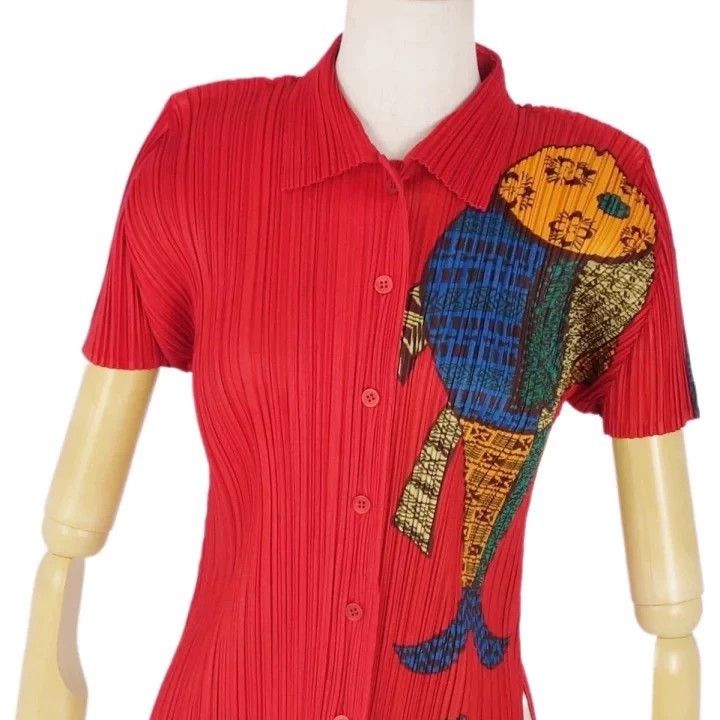 Issey Miyake issey miyake size:3 Red pleated short sleeves Size XXS / US 00 / IT 34 - 2 Thumbnail