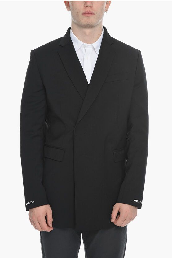 image of Msftsrep Wool Blend Flap Pockets Double Breast Jacket in Black, Men's (Size Small)