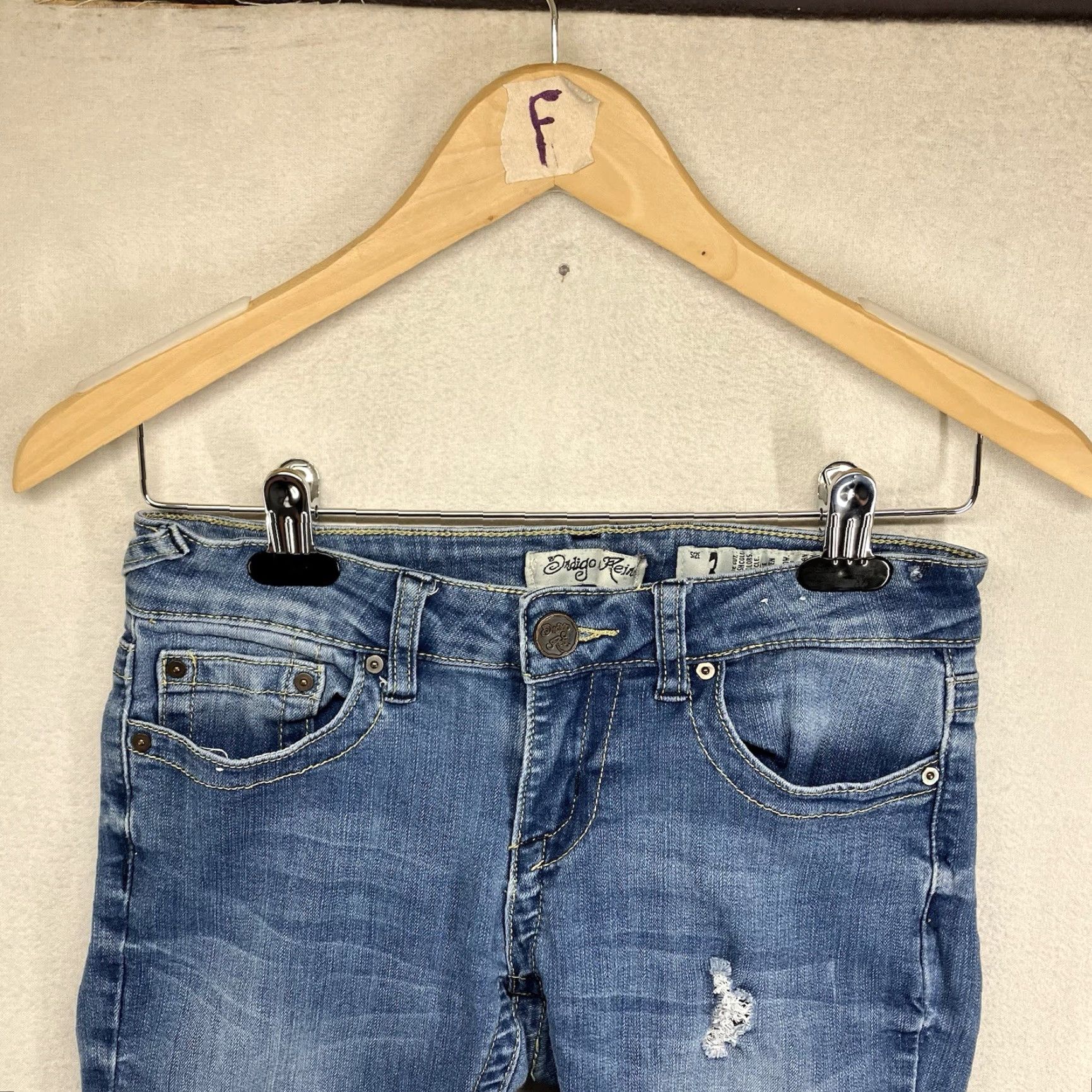 Vintage VINTAGE Indigo Rein Women's Jeans Size 3 Skinny Low Rise Distressed Blue Denim Tapered Grunge Size 26" / US 2 / IT 38 - 4 Thumbnail