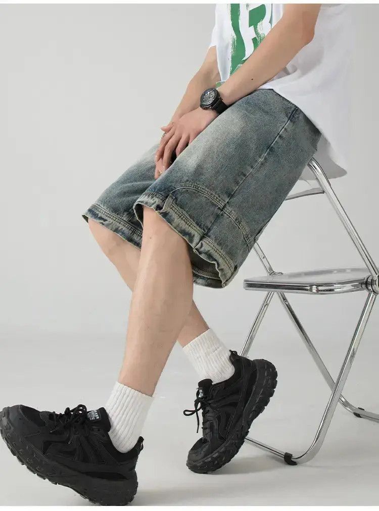 Japanese Brand Retro washed reverse straight leg denim shorts Size US 32 / EU 48 - 2 Thumbnail