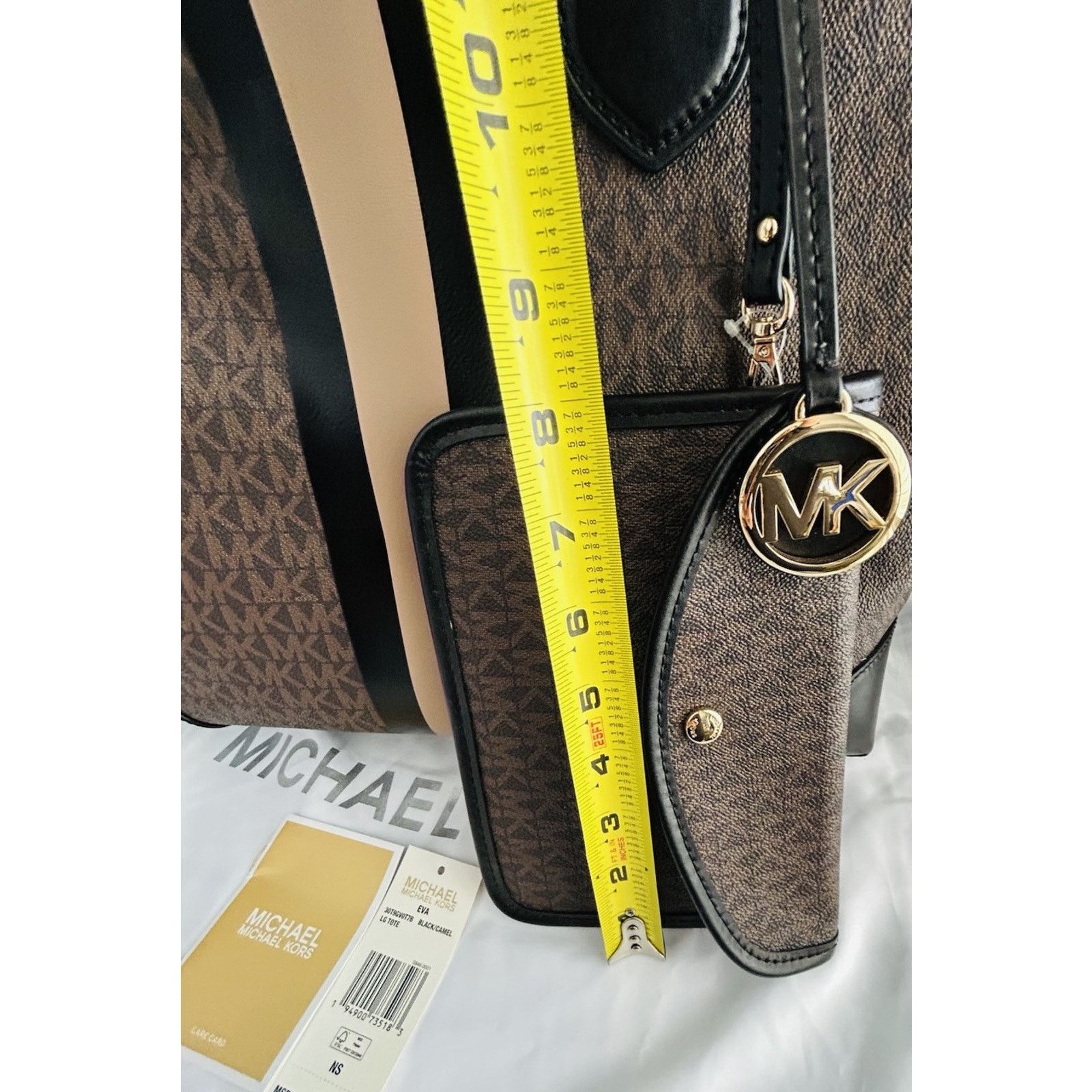 Michael Kors Michael Kors Eva Large Stripe Tote Bag Pouch Black Camel NWT Size ONE SIZE - 11 Thumbnail