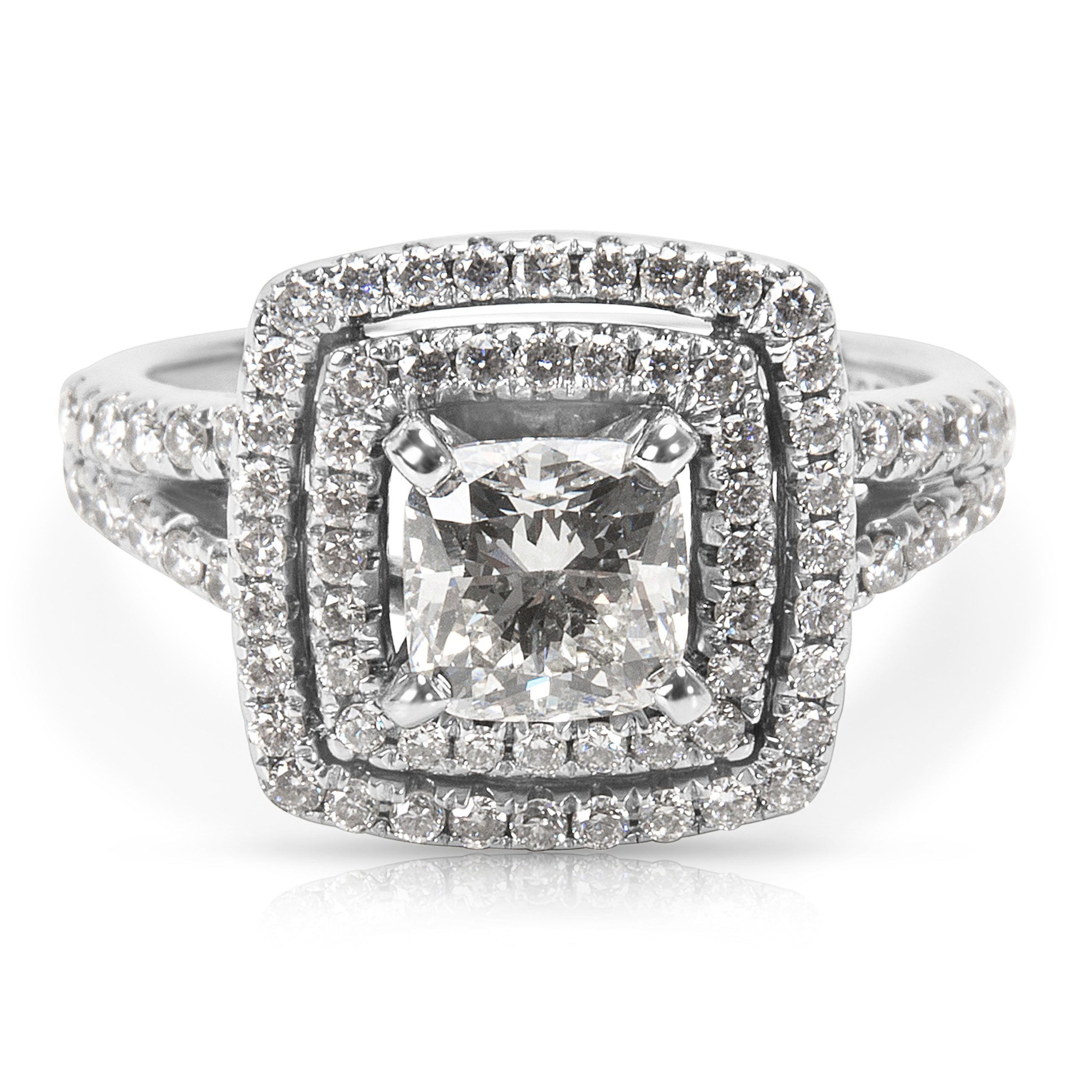image of Tiffany Co Shane & Co. Double Halo Diamond Engagement Ring In 14K White Gold (1.46 Ctw), Women's