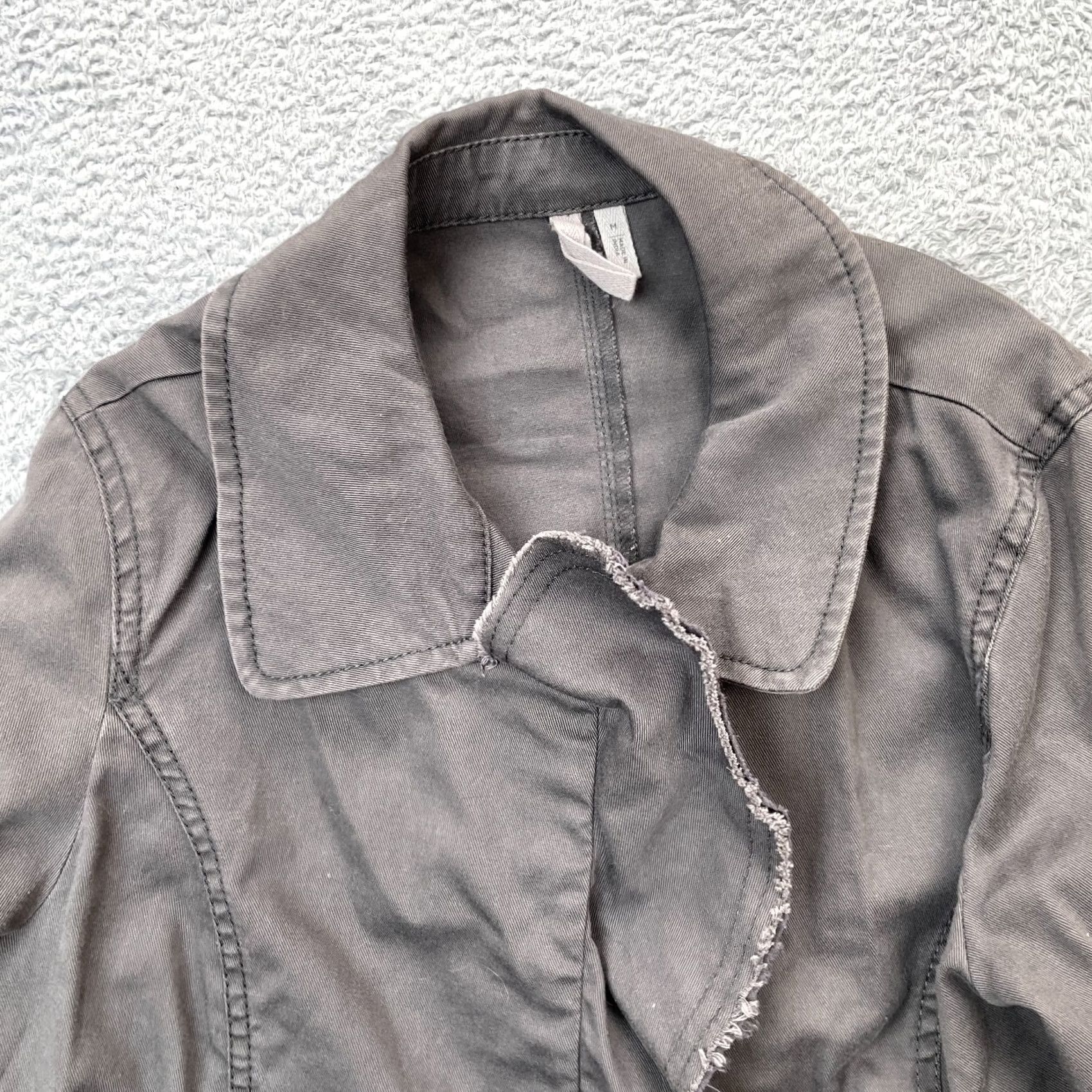 Vintage Caslon Jacket Womens Medium Gray Ruffle Coat Cotton Snap Front Classic Casual Travel Size M / US 6-8 / IT 42-44 - 6 Thumbnail