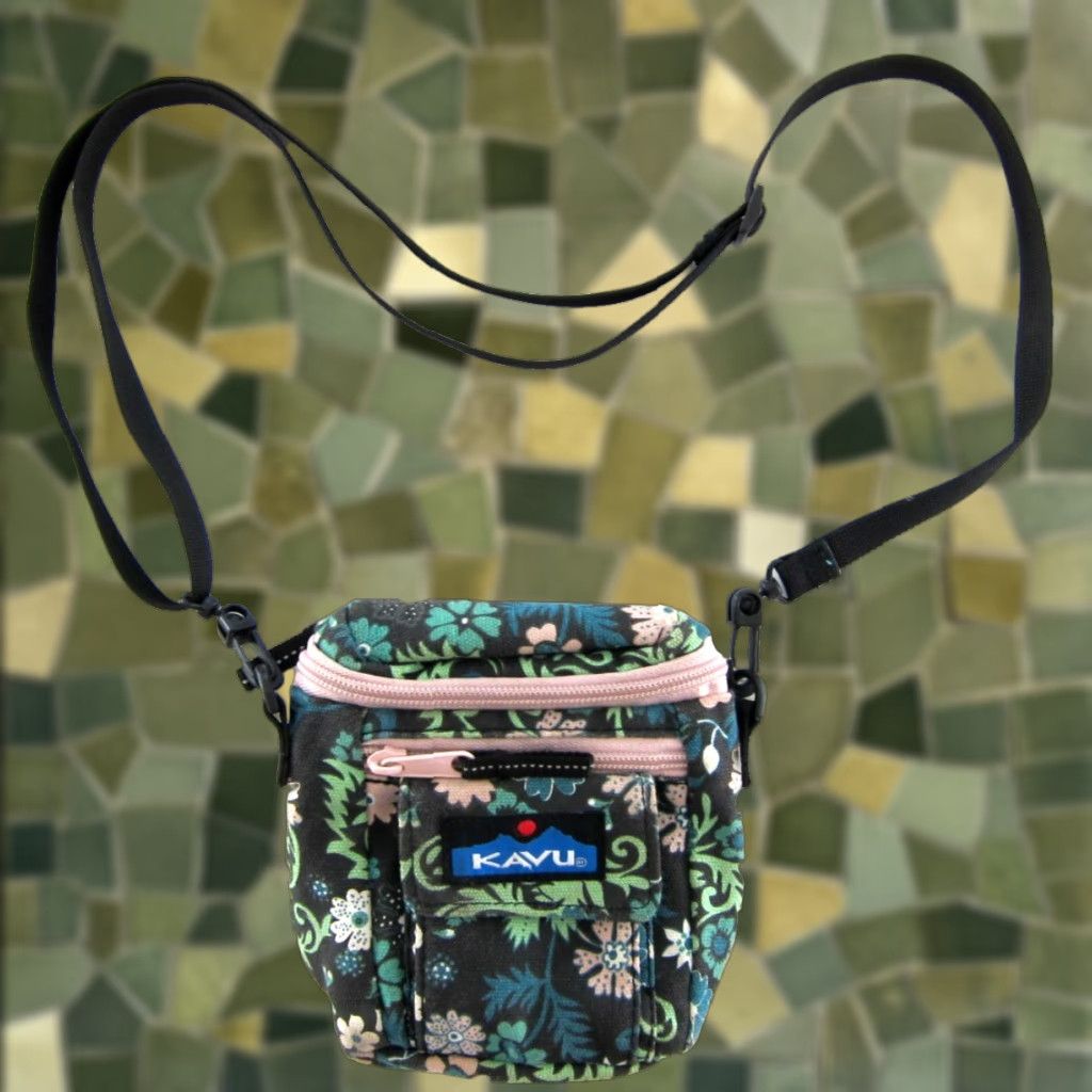 KAVU KAVU Black Pink Blue Green Floral Cotton Canvas Zip Mini Satchel Crossbody Purse Size ONE SIZE - 1 Thumbnail