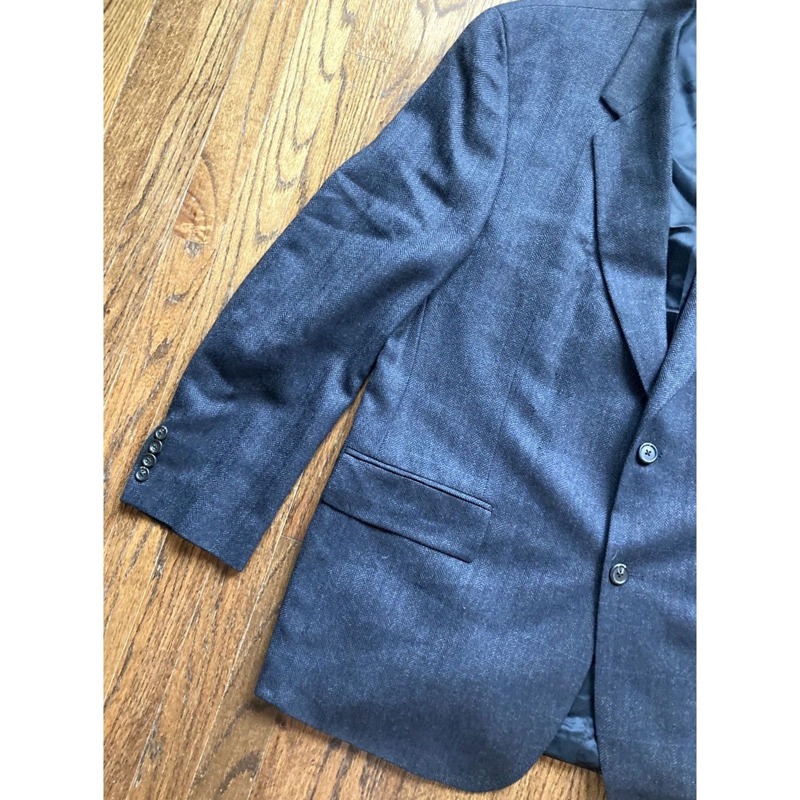 Ralph Lauren Ralph Lauren Blazer Mens 44R Herringbone Wool Dark Gray Notch Lapel 3-Button Jacket Coat Regular Size 44 2 Piece Vintage No Brown/Gray? Size 44R - 2 Thumbnail