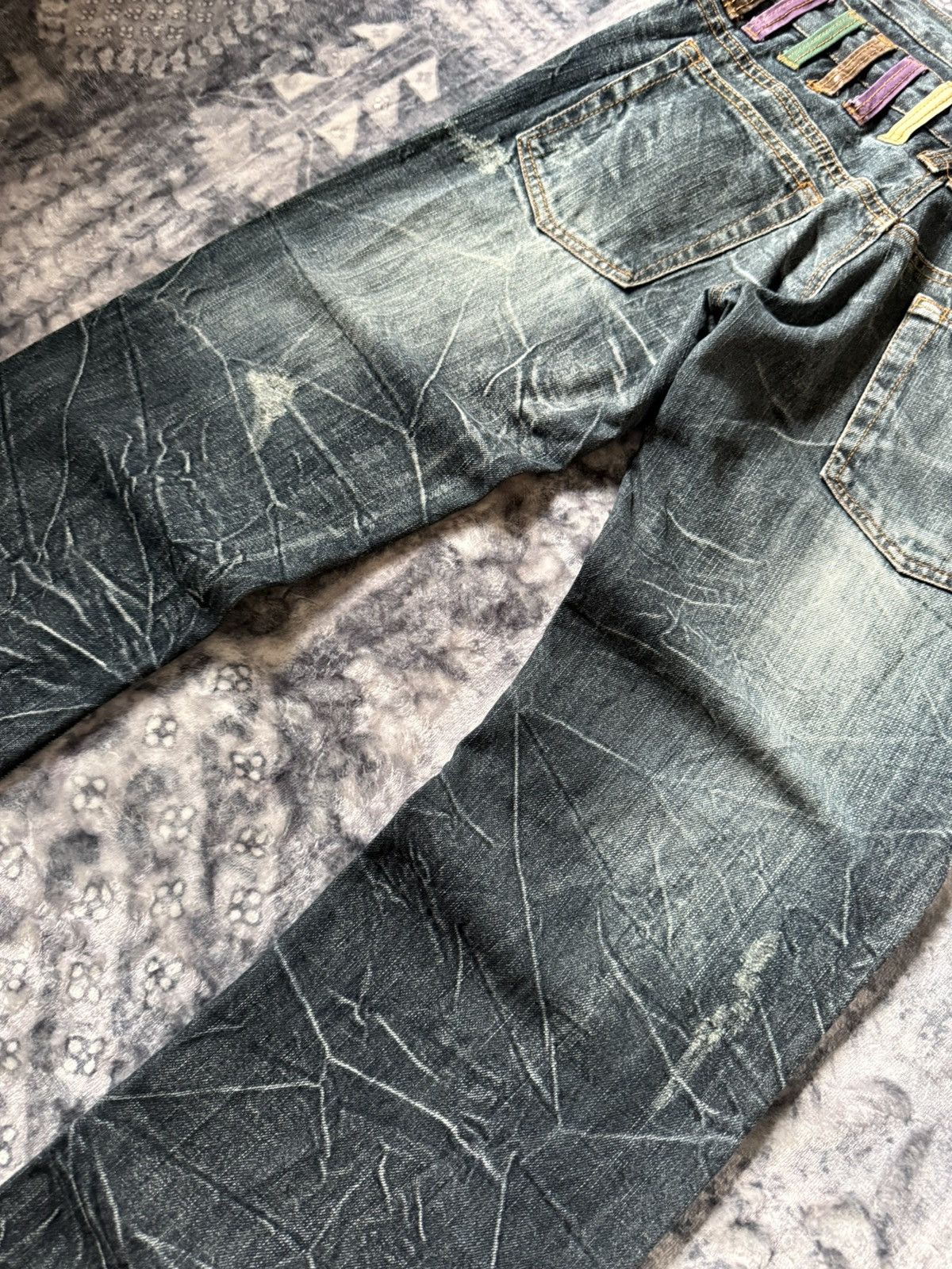 Japanese Brand × LOWBOX × Tete Homme Nylaus Japan Cut And Sew Double Waist Shadow Wash Jeans Size US 30 / EU 46 - 14 Thumbnail