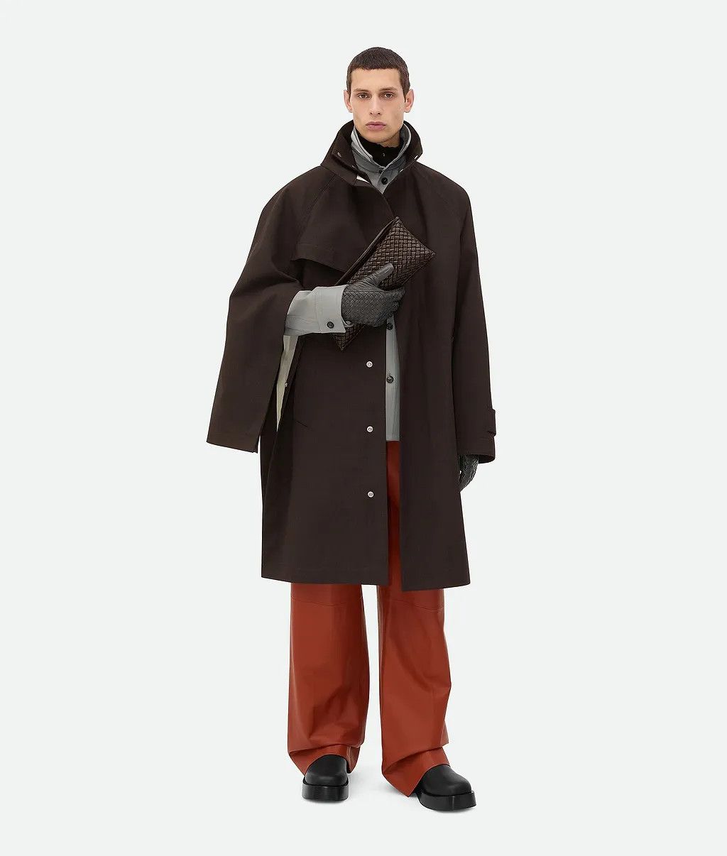 Bottega Veneta o1s1rm0326 Bonded Wool Cotton Cape Coat in Brown Size US M / EU 48-50 / 2 - 1 Preview