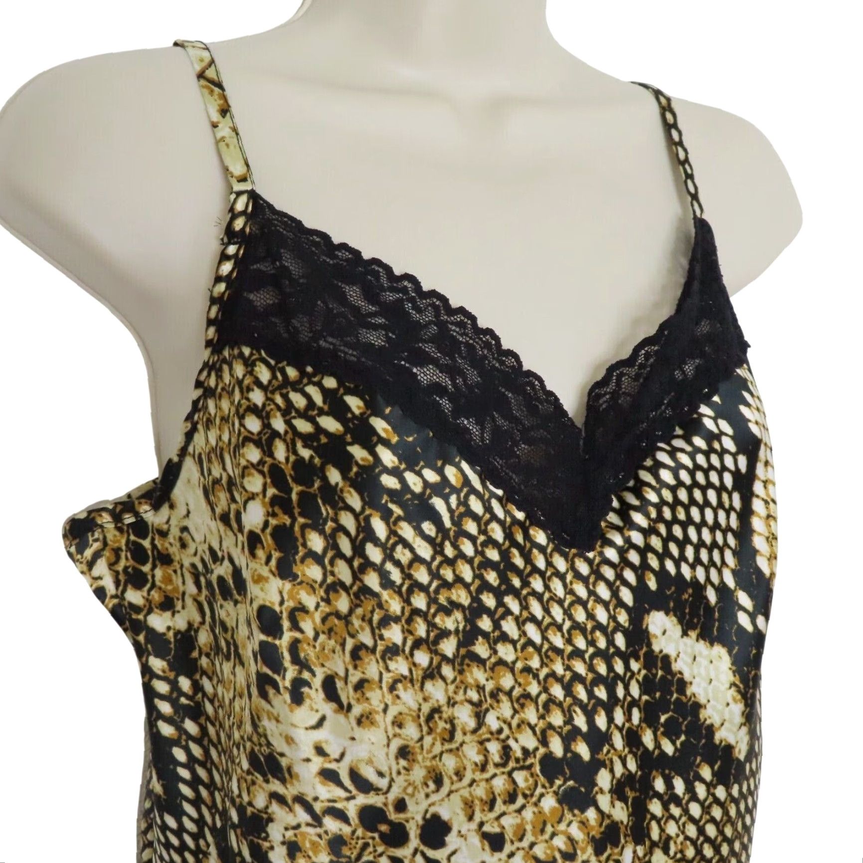 Vintage VINTAGE Cache Womens Small Yellow Snakeskin Print Black Lace Spaghetti Strap Tank Shirt Shirt Size S / US 4 / IT 40 - 2 Thumbnail