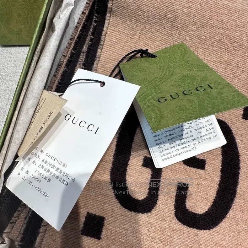 Gucci Gucci Double G jacquard caramel khaki double-sided wool sc Size ONE SIZE - 3 Thumbnail