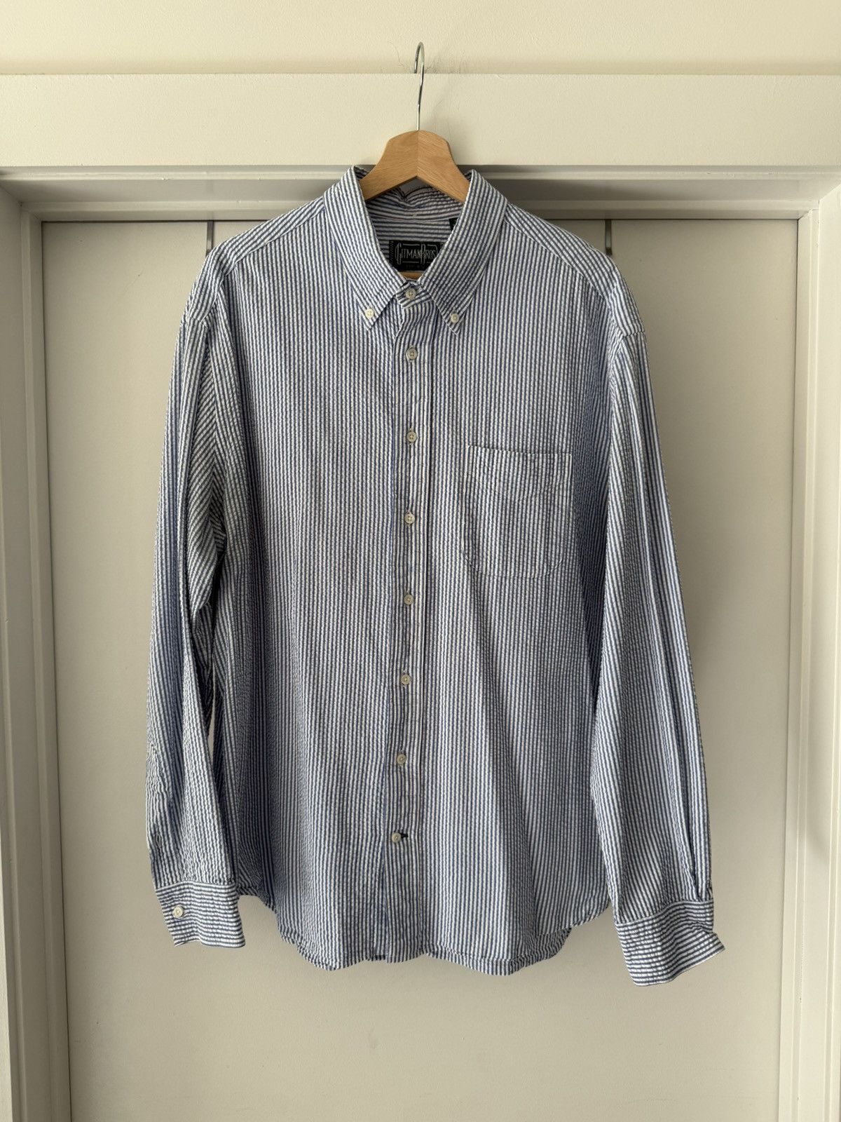 Gitman Bros. Vintage Gitman Bros Vintagr Blue Stripe Seersucker Shirt XXL Size US XXL / EU 58 / 5 - 5 Thumbnail
