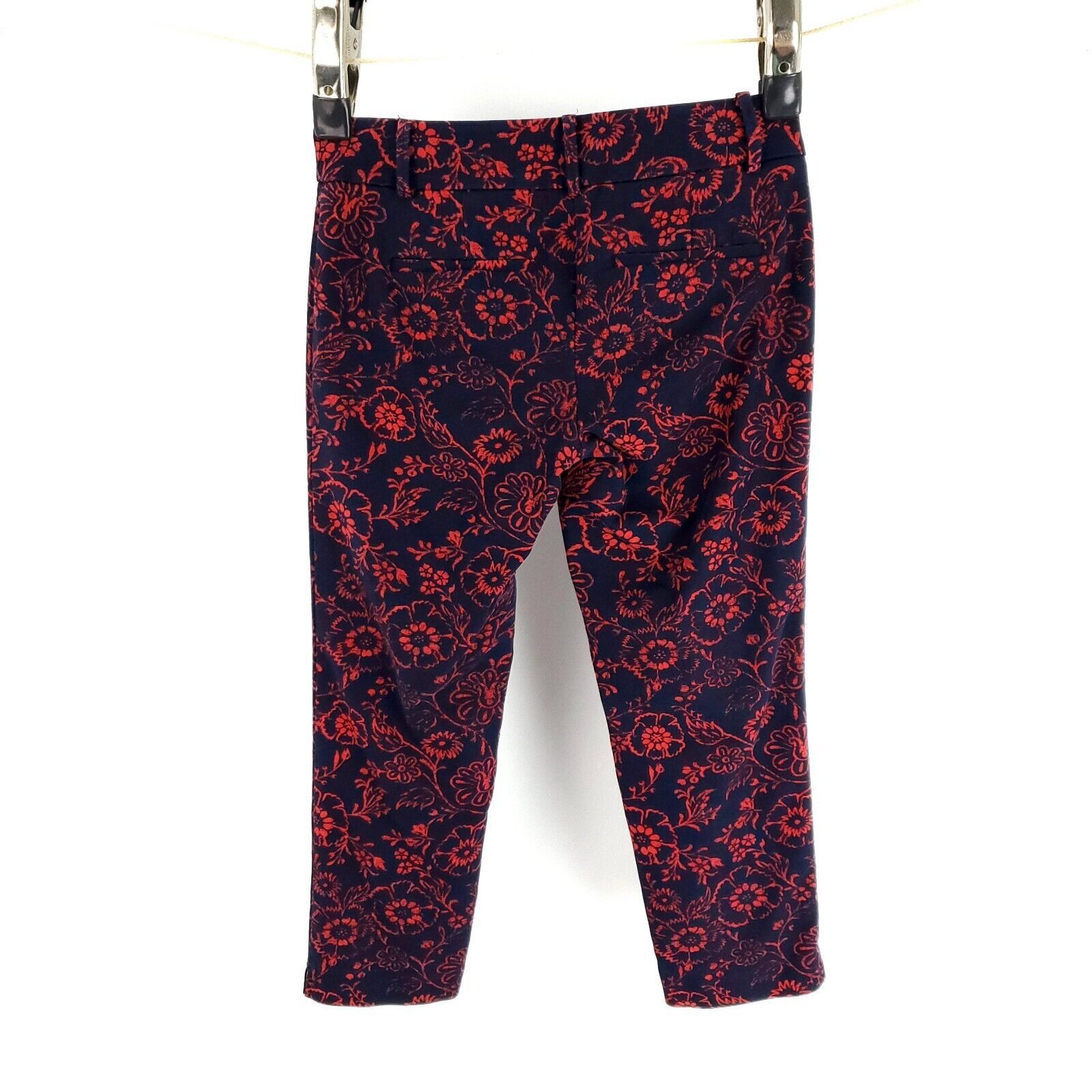 Ann Taylor Ann Taylor Loft Riviera Blue Red Floral Capri Cotton Rayon P Size 29" - 7 Thumbnail