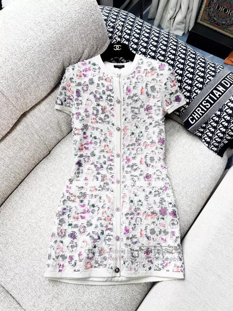 Chanel Chanel Sequin embroidery logo short-sleeved dress Size XXS / US 00 / IT 34 - 2 Thumbnail