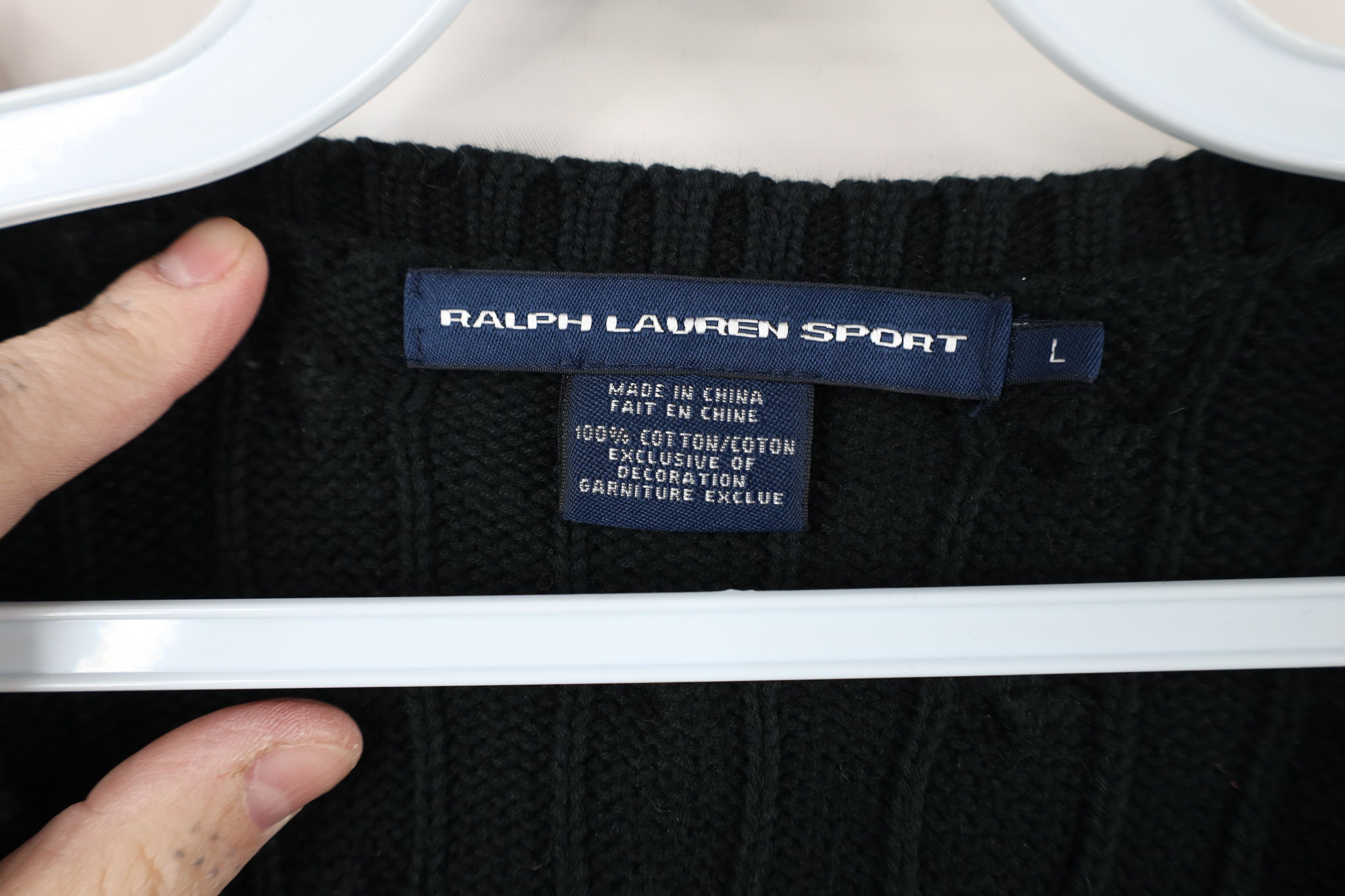 Ralph Lauren × Vintage Vintage 90s Ralph Lauren Cable Knit V-Neck Sweater Black Size L / US 10 / IT 46 - 6 Thumbnail