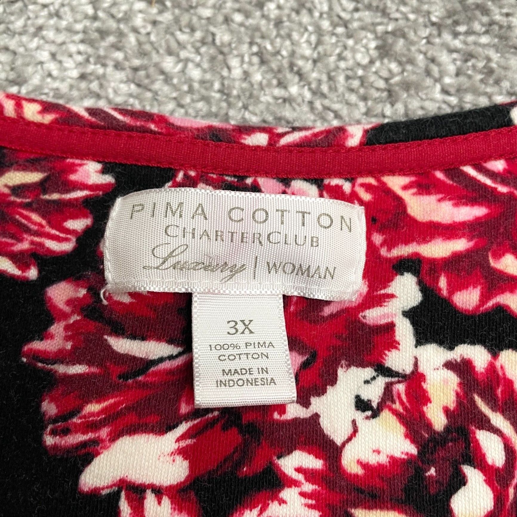 Charter Club Charter Club Blouse Womens 3X Red Floral Long Sleeve Knit Cotton Top Size XXL / US 16-18 / IT 52-54 - 4 Thumbnail