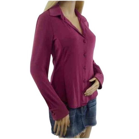 Emporio Armani VTG 90s Emporio Armani Button Front Oxblood Top | Office Sir Size L / US 10 / IT 46 - 3 Thumbnail