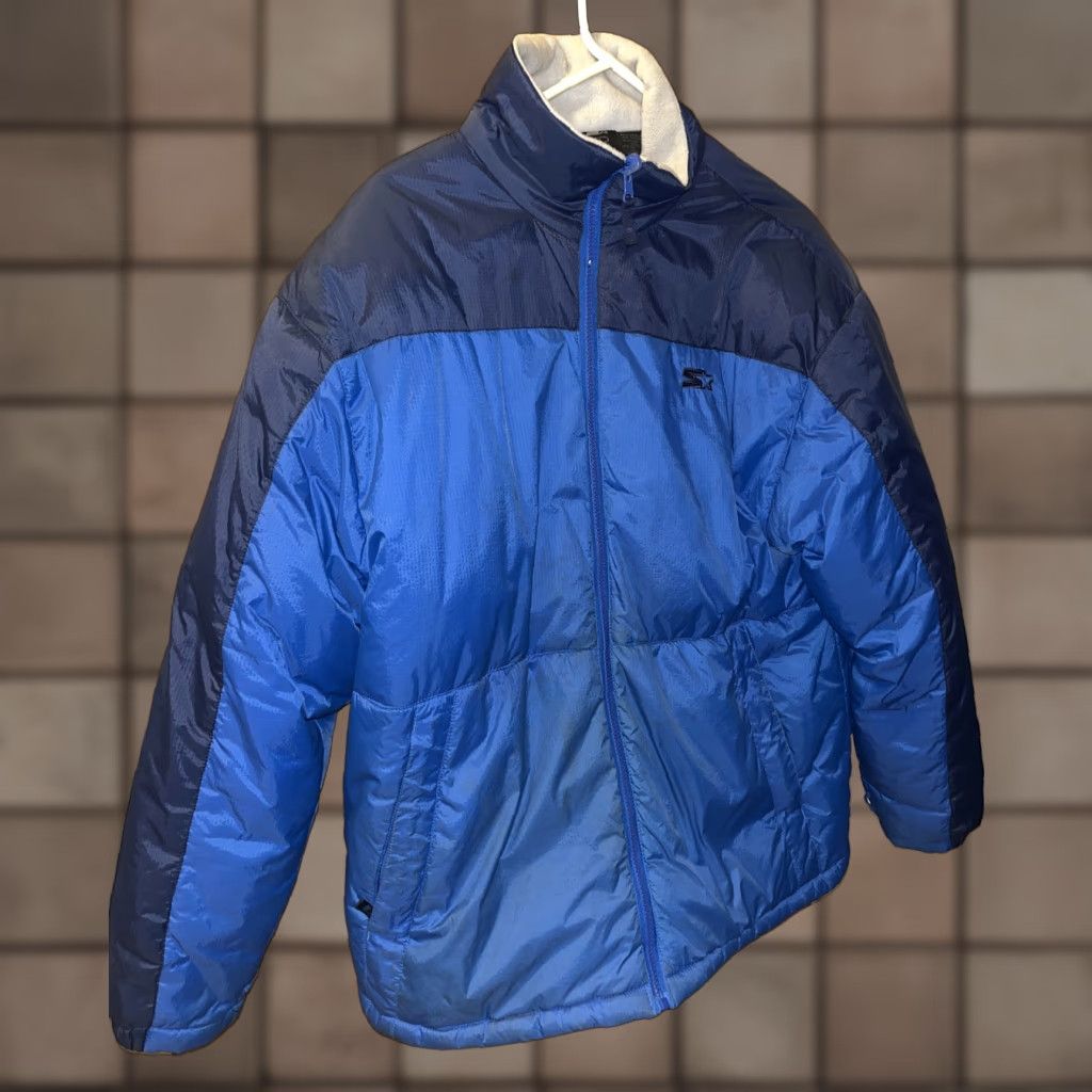 Starter VINTAGE Starter Retro Puffer Jacket Mens Large 42-44 Blue Down Feather Full Zip Pockets Winter Size US L / EU 52-54 / 3 - 1 Thumbnail