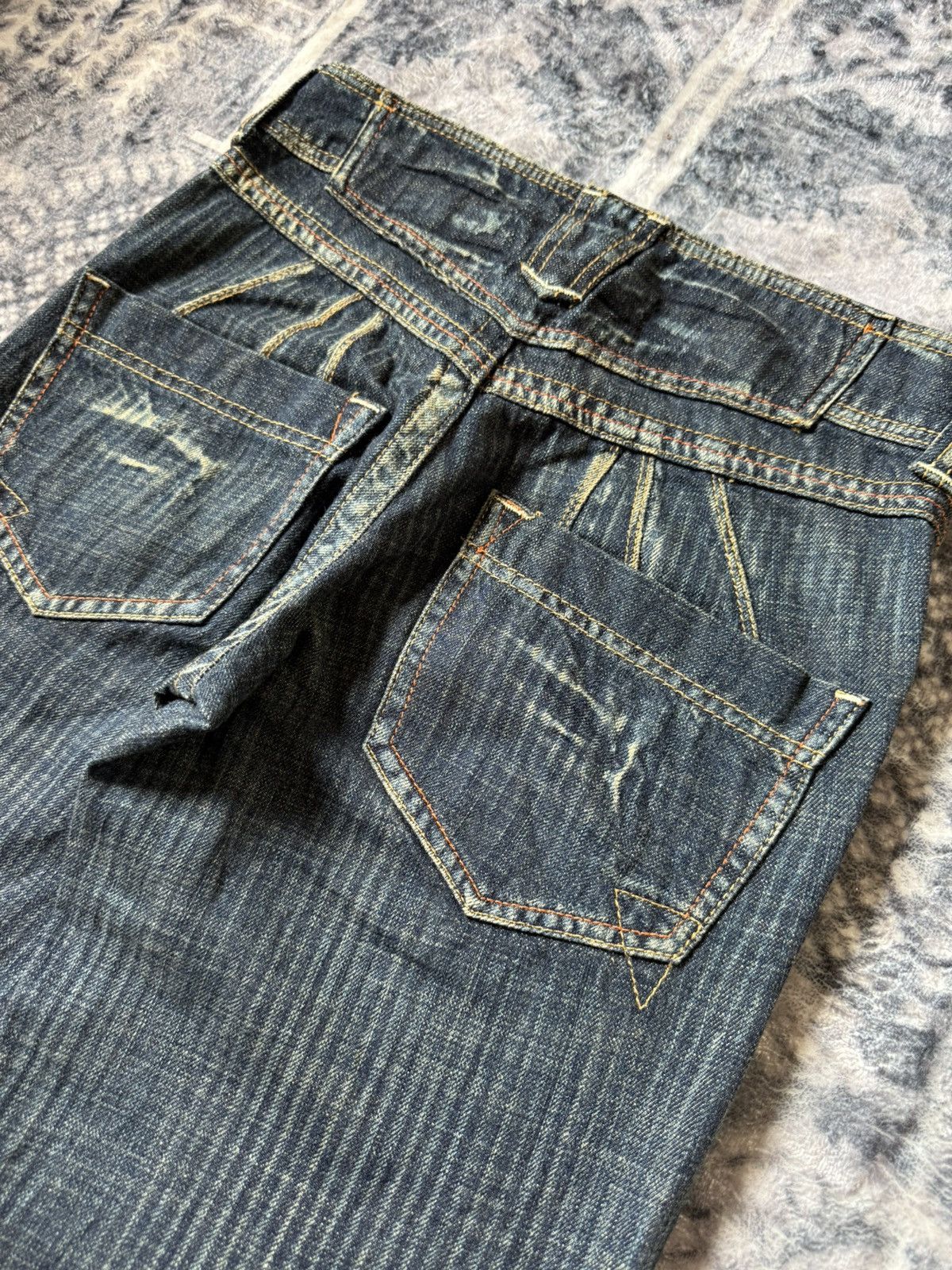 Le Grande Bleu (L.G.B.) Dear Heart Railroad Pinstripe Fade Flared Wide Leg Jeans Size US 28 / EU 44 - 13 Thumbnail