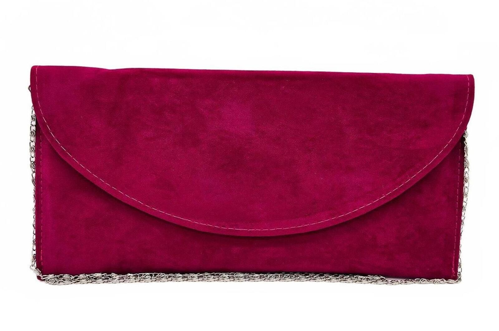 The Unbranded Brand Elegant Burgundy Suede Clutch Bag with Silver Chain Size ONE SIZE - 1 Thumbnail