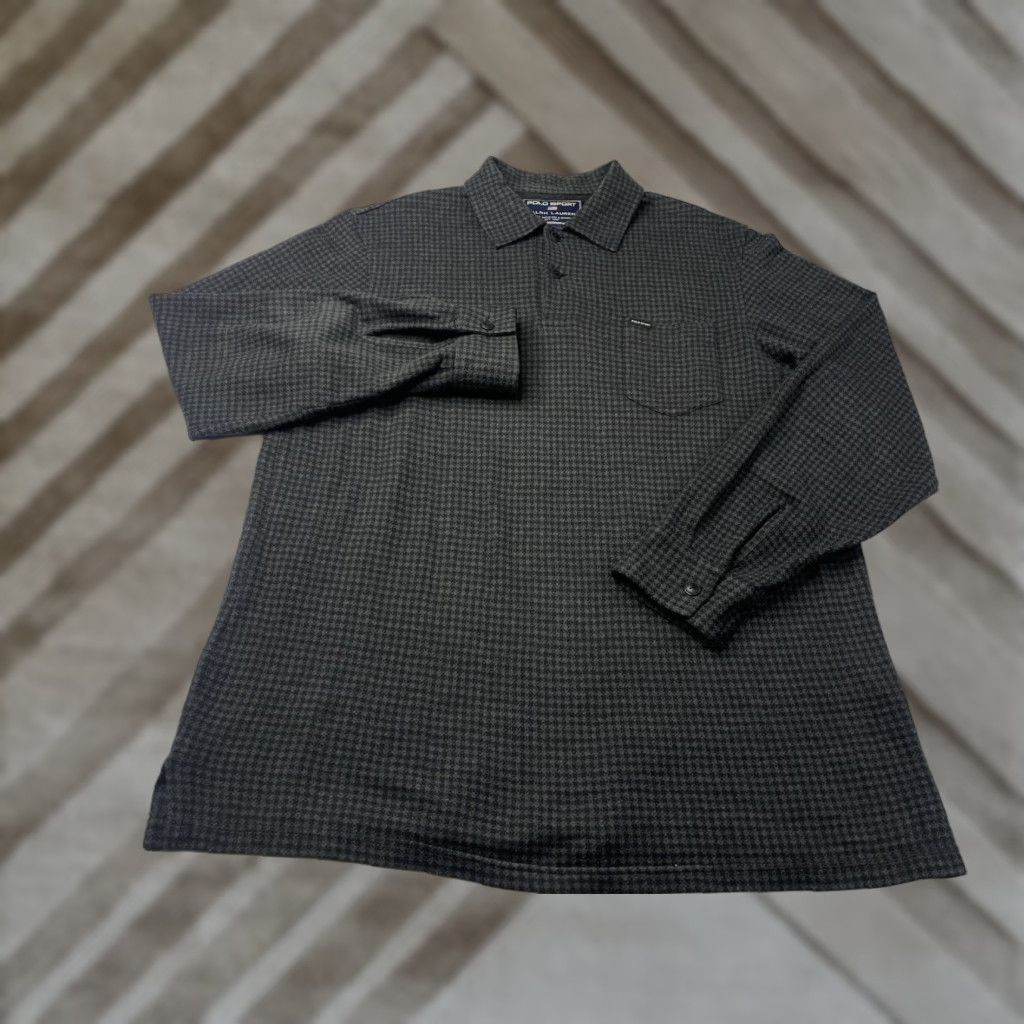 Polo Ralph Lauren VINTAGE Polo Ralph Lauren Polo Sport Shirt Long Sleeve Rugby Houndstooth Plaid Mens Large Size US L / EU 52-54 / 3 - 1 Thumbnail