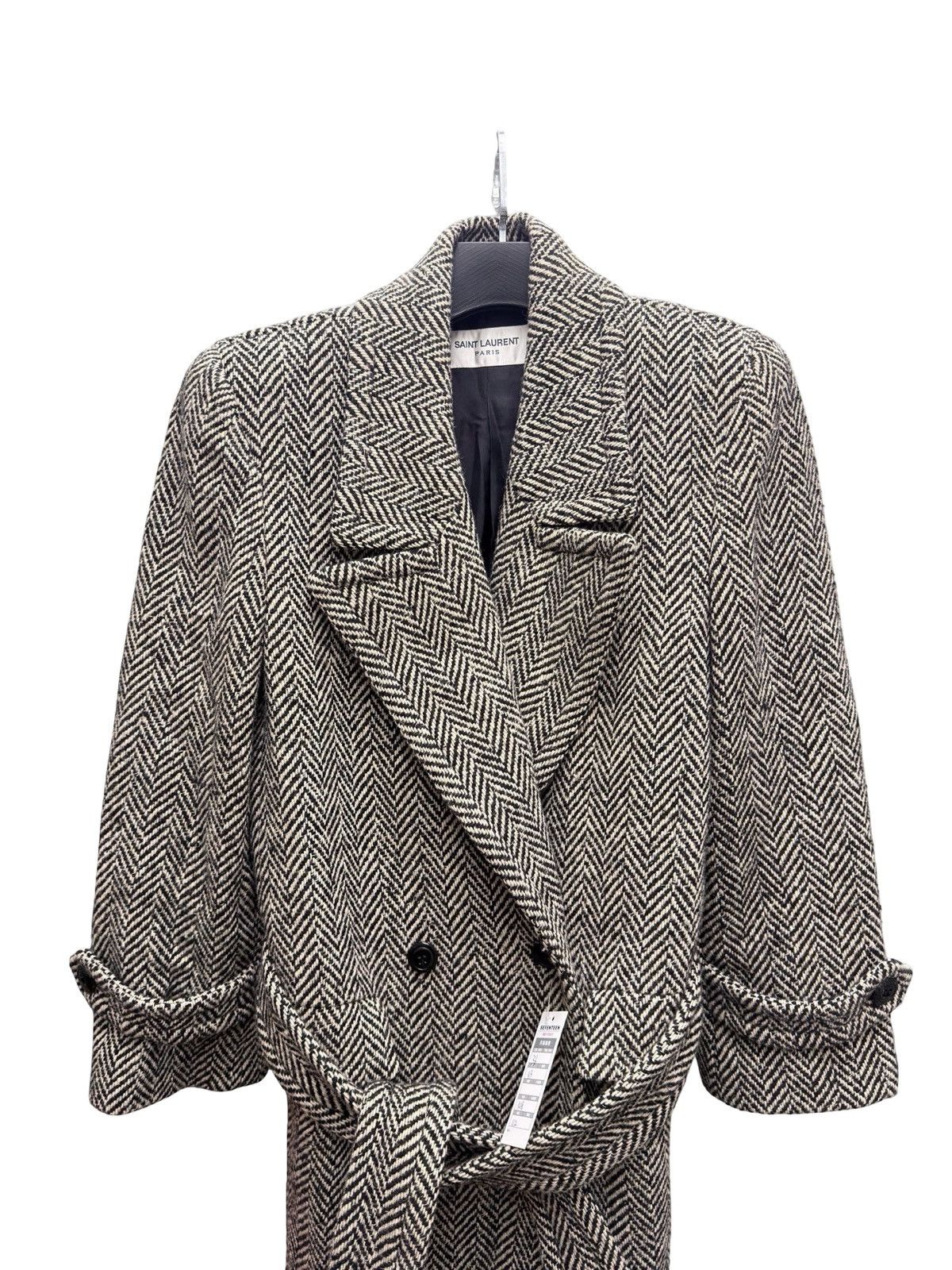 Saint Laurent Paris Saint Laurent herringbone wool-blend belted coat Size XS / US 0-2 / IT 36-38 - 3 Thumbnail