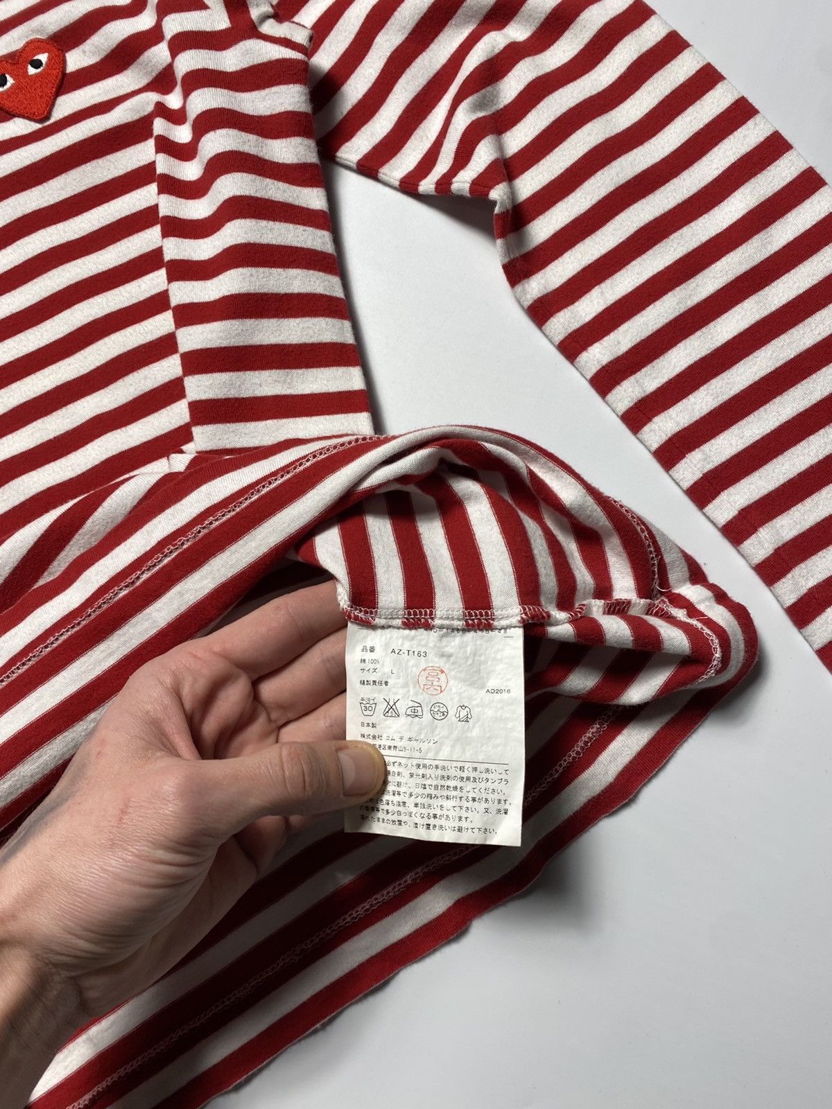 Comme des Garcons × Comme des Garcons PLAY × Japanese Brand Comme Des Garçons Play Striped Logo Long Sleeve Shirt Size L / US 10 / IT 46 - 7 Thumbnail