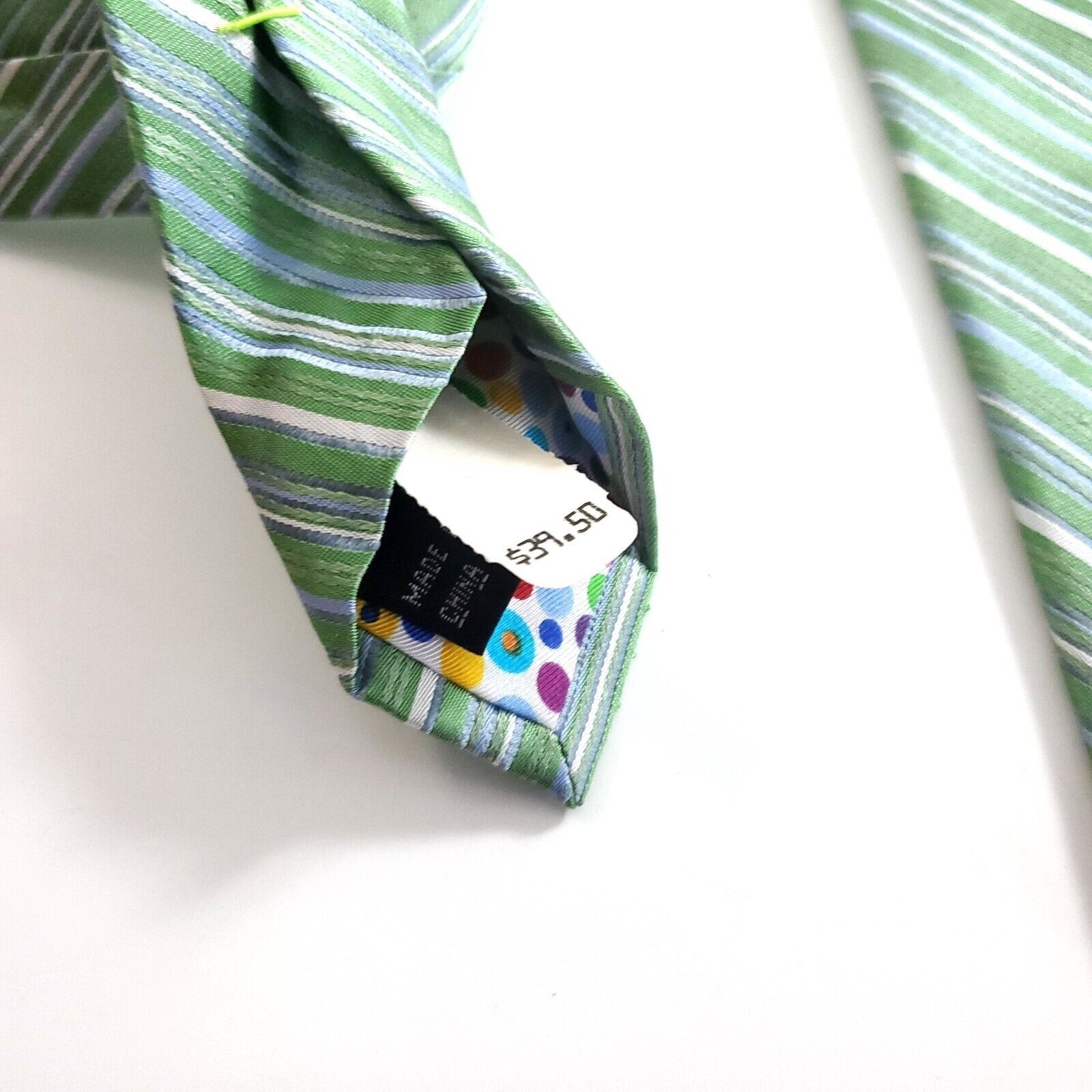 Designer City Of London Green Blue Striped Woven Wide Silk Tie Size ONE SIZE - 6 Thumbnail