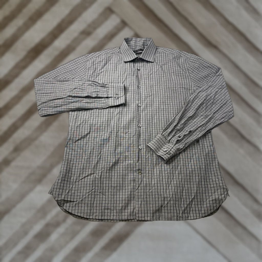 John Varvatos John Varvatos Star USA Dress Shirt SLIM FIT Gray Check Button Down 16.5 34/35 Mens Regular 16.5 Gray Shirt Size 46R - 1 Thumbnail