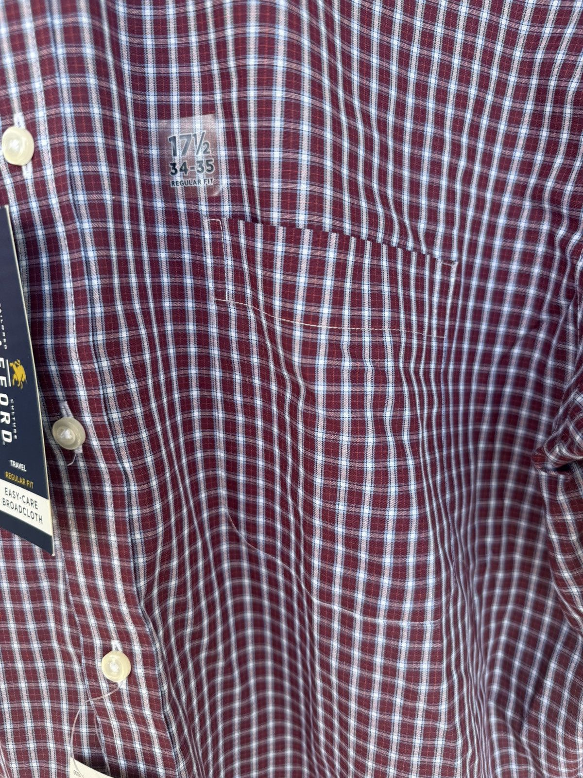 Stafford Stafford Button Up Long Sleeve Shirt Red Plaid 17 1/2 34-35 Size US M / EU 48-50 / 2 - 3 Thumbnail