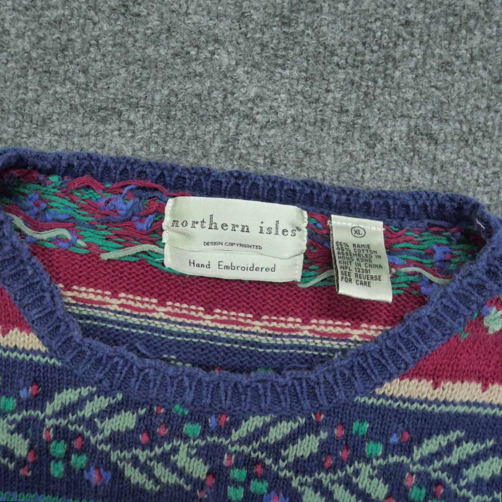Vintage Vintage Northern Isles Sweater Womens Red Blue Floral Striped Cotton Ramie 90s Size XL / US 12-14 / IT 48-50 - 5 Thumbnail