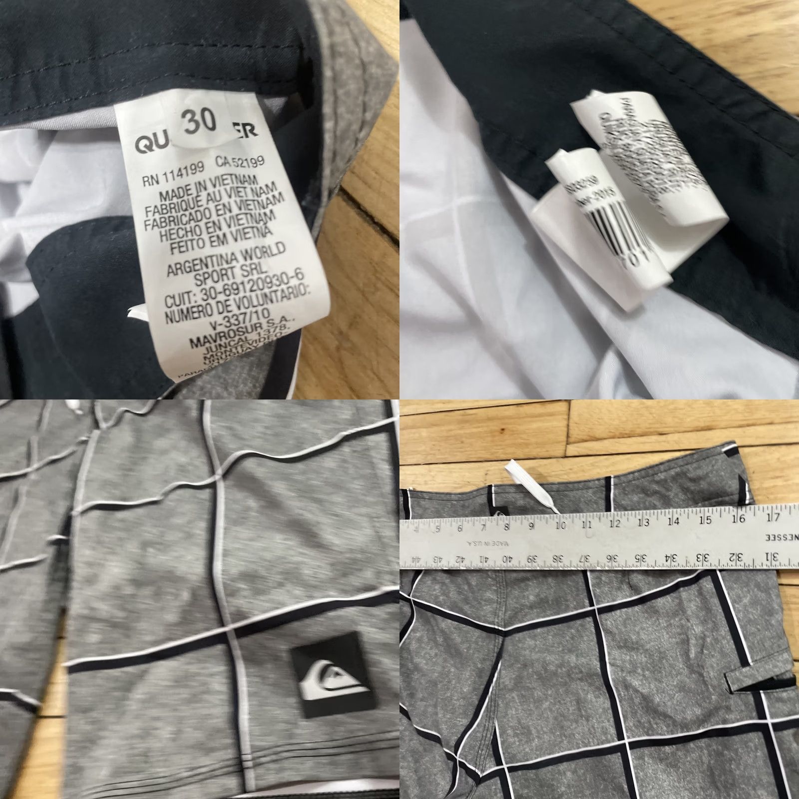 Quiksilver VINTAGE QUIKSILVER Board Shorts Men 30 Gray Black Plaid Active Swim Trunks Surf 30x10 Mens Size US 30 / EU 46 - 8 Thumbnail