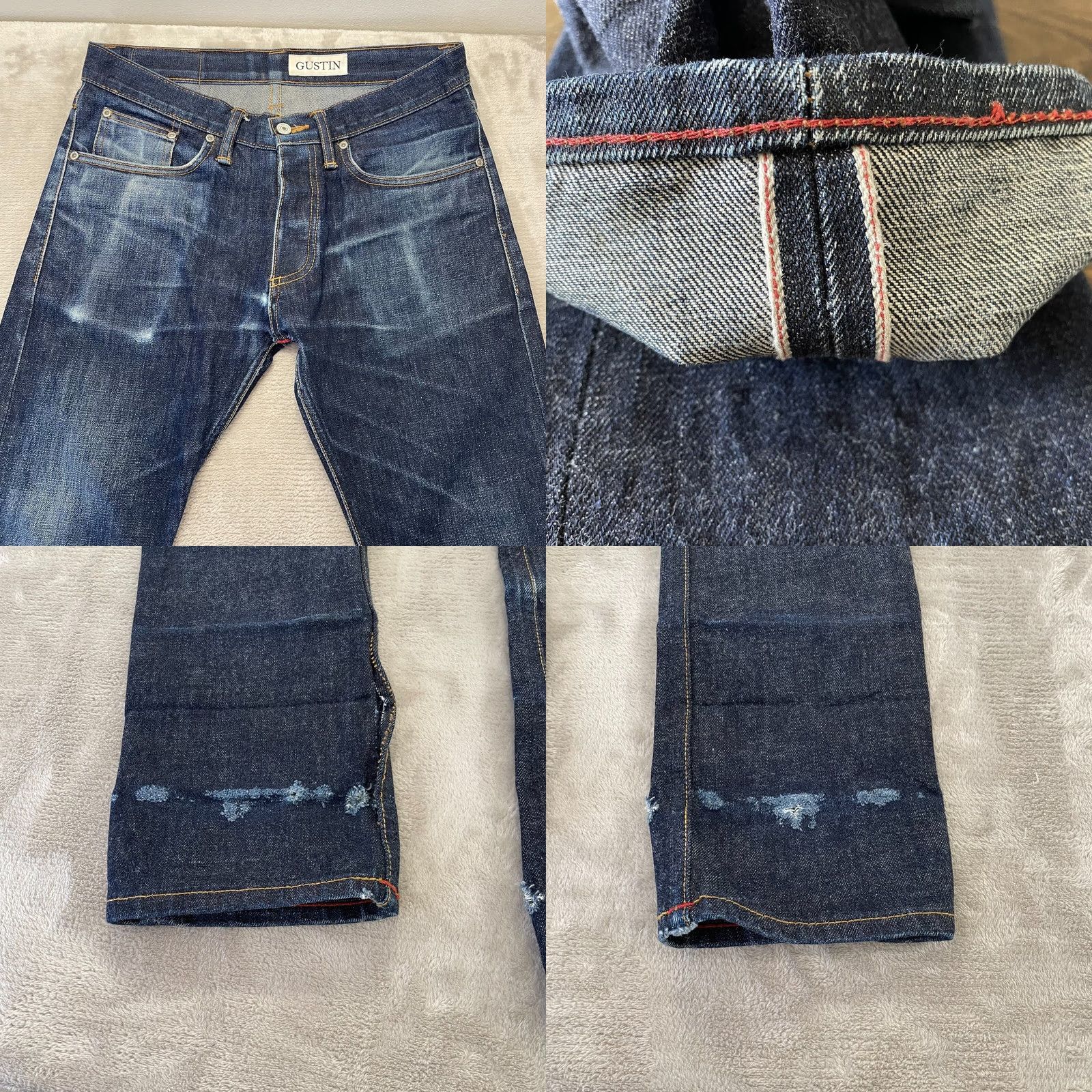 Gustin Gustin Jeans Men 30 Slim Denim Raw Blue Distressed Selvedge Button Fly 5-Pocket Pants Size US 30 / EU 46 - 8 Thumbnail