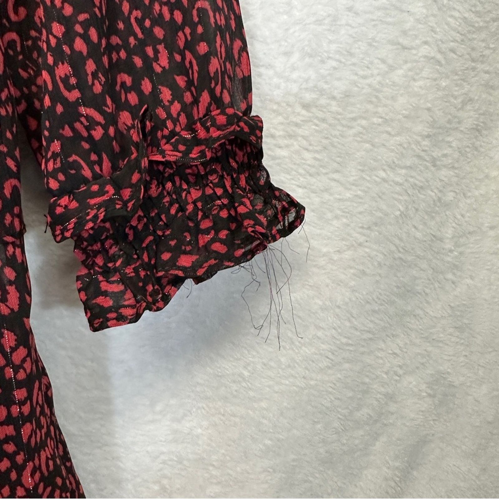 Zara Zara Red & Black Cheetah Print Long Sleeve Ruffled Dress Size L / US 10 / IT 46 - 7 Thumbnail