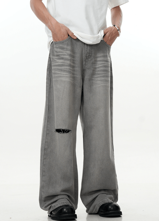 Japanese Brand × Jean American style washed grey men's loose ripped jeans Size US 32 / EU 48 - 1 Thumbnail